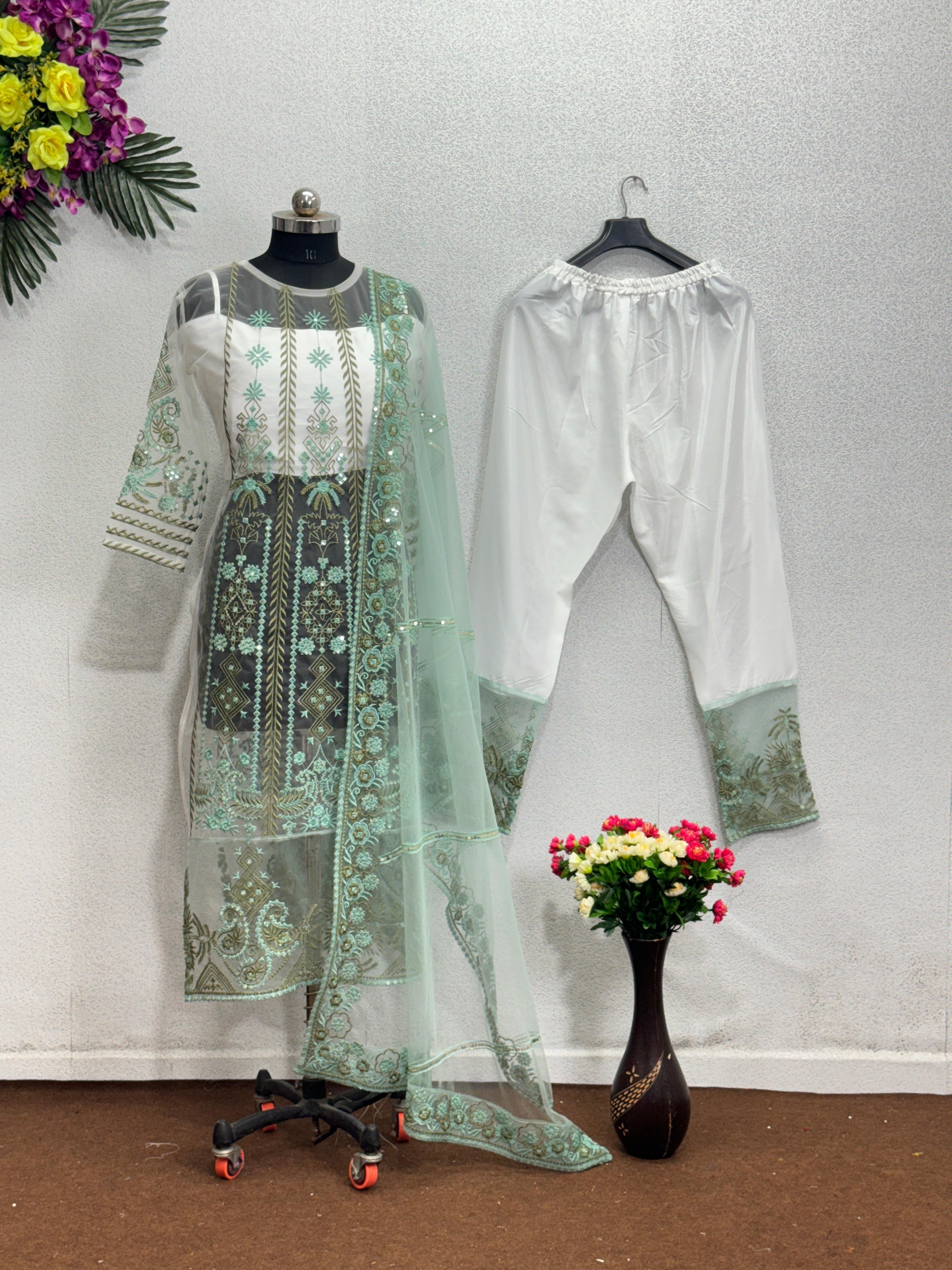 Party Wear Fancy 4 Piece With Embroidery Sequence Work