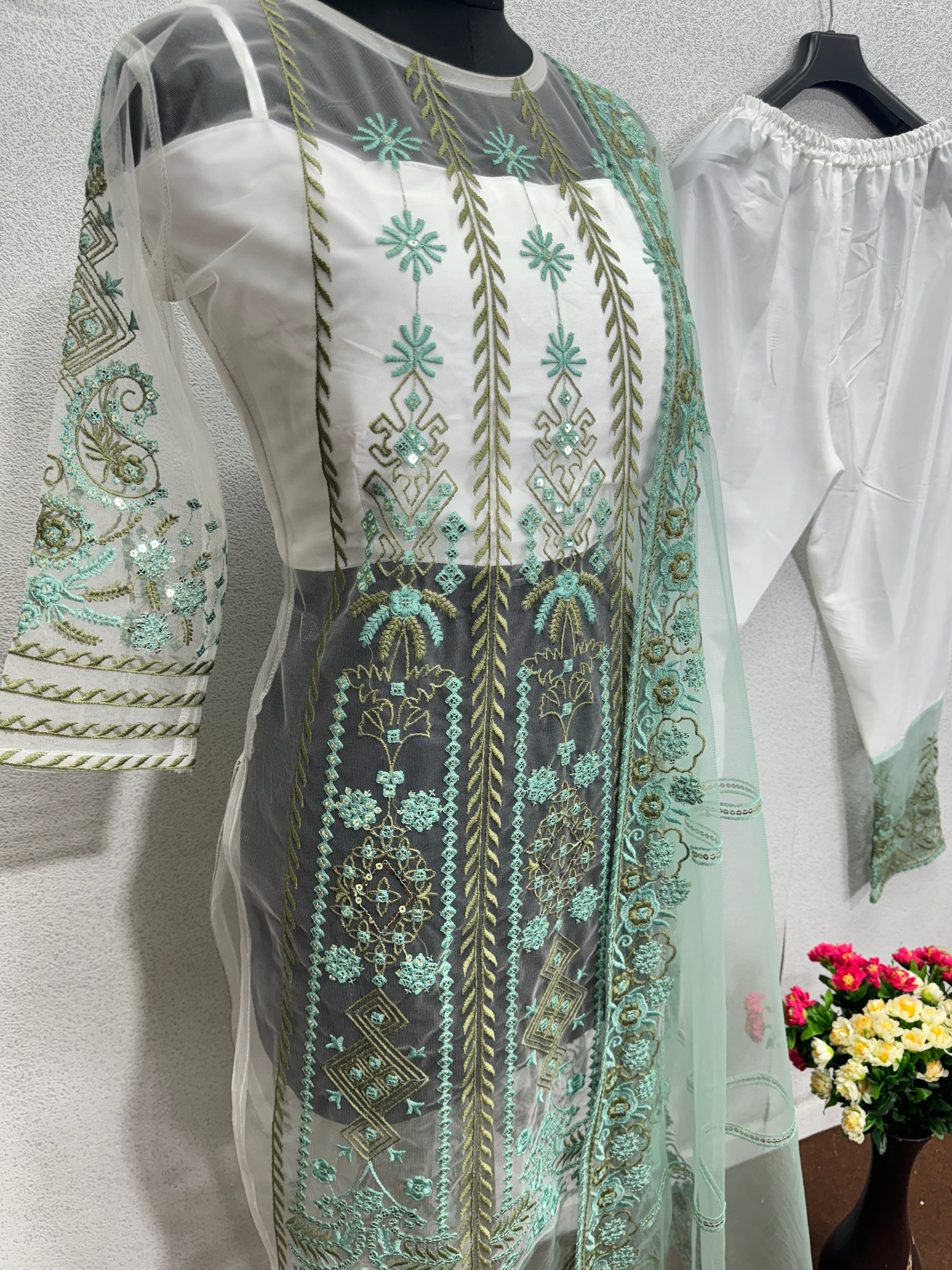 Party Wear Fancy 4 Piece With Embroidery Sequence Work