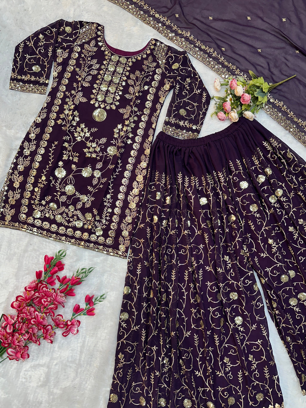Beautiful Party Wear Top Bottom And Dupatta