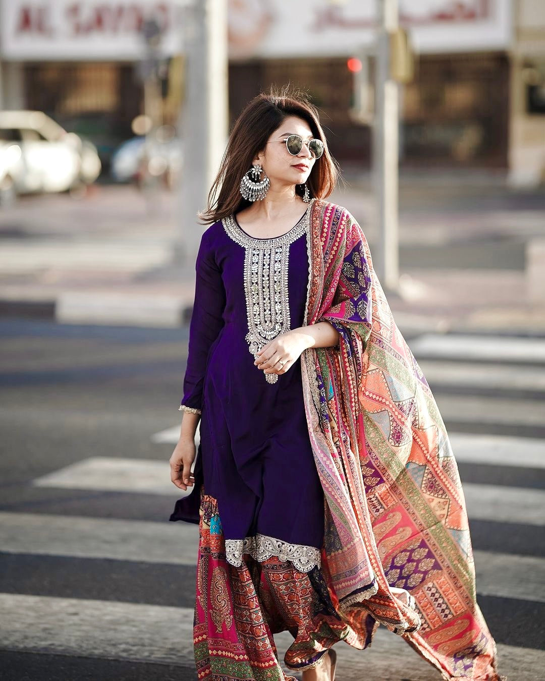 Party Wear Look Pure Chinon Silk Top Plazzo & Dupatta Set