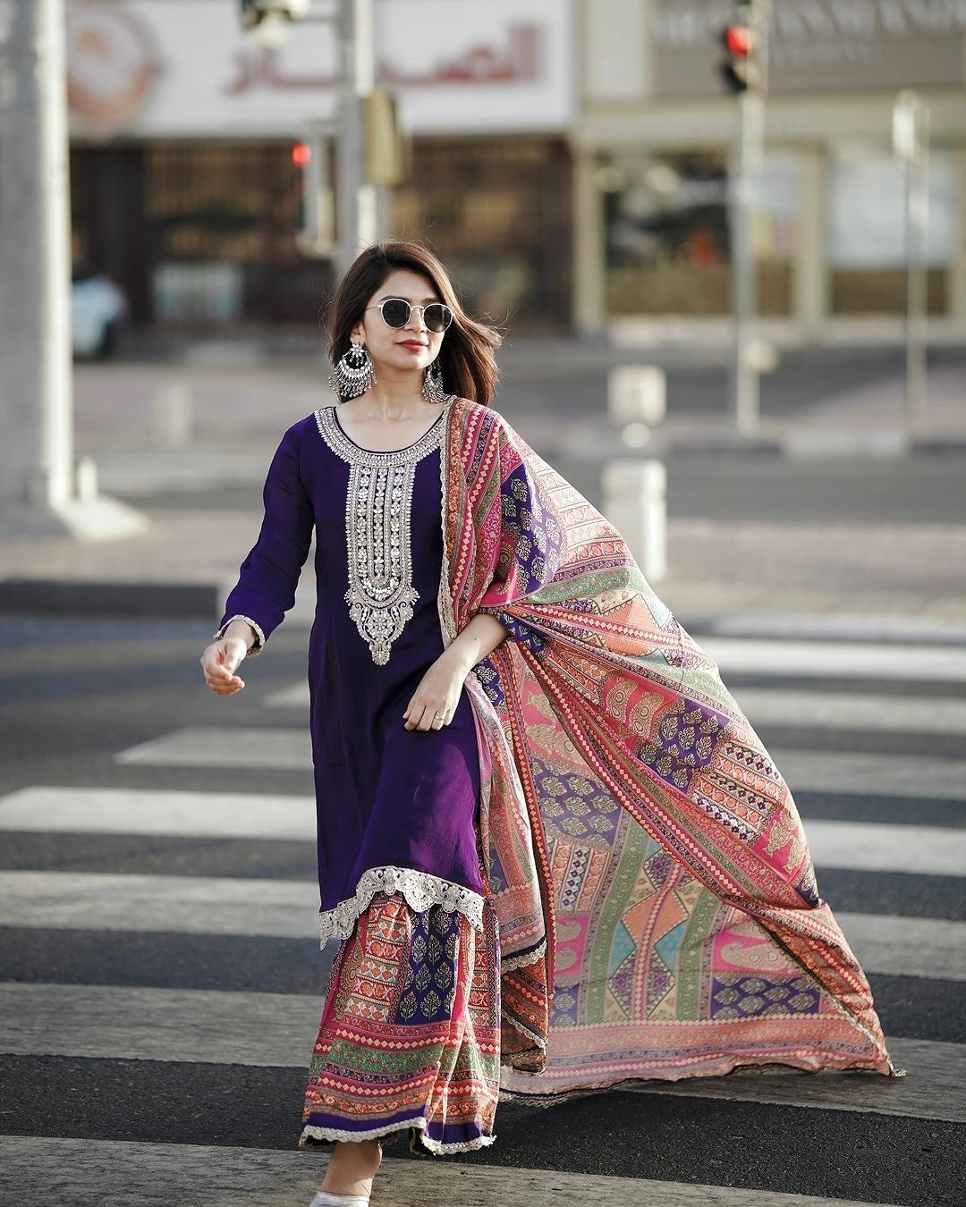 Party Wear Look Pure Chinon Silk Top Plazzo & Dupatta Set