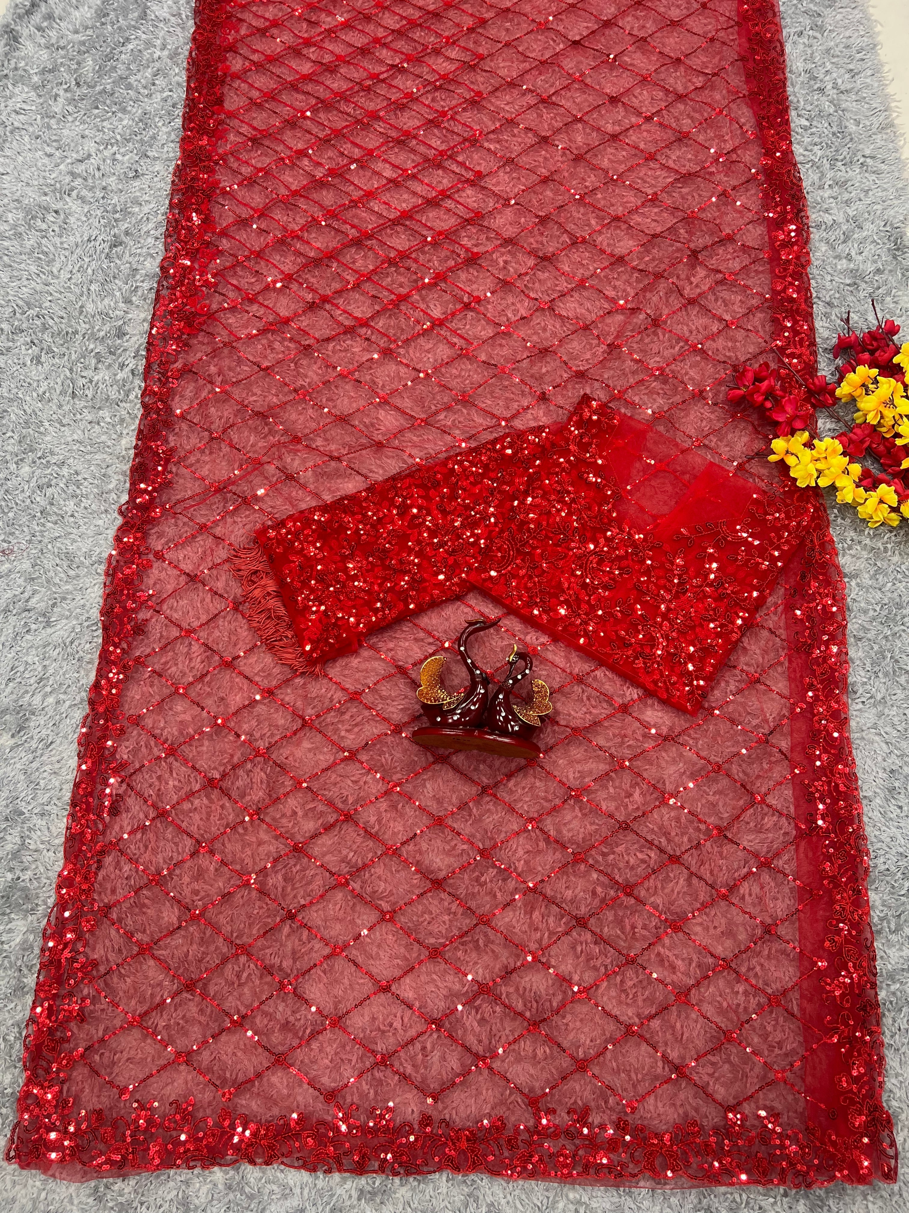 Beautiful Party Wear Saree With Sequins Embroidery Work