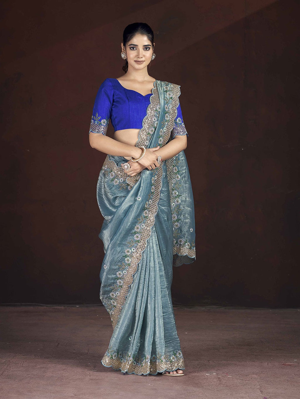 Beautiful Saree With Beautiful Floral Embroidered Work of Multi Thread