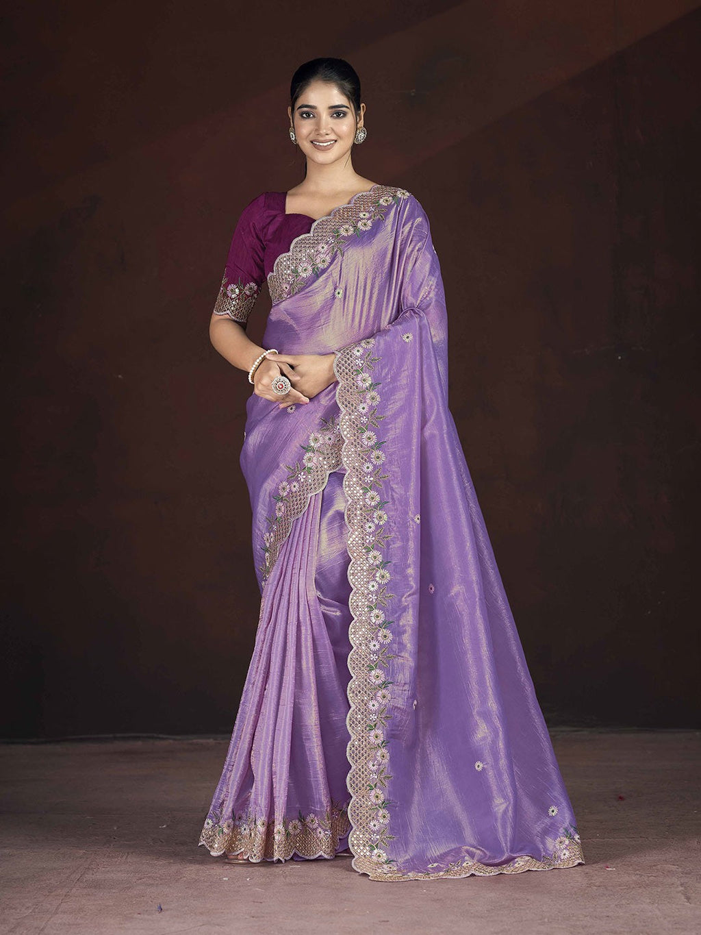 Beautiful Saree With Beautiful Floral Embroidered Work of Multi Thread
