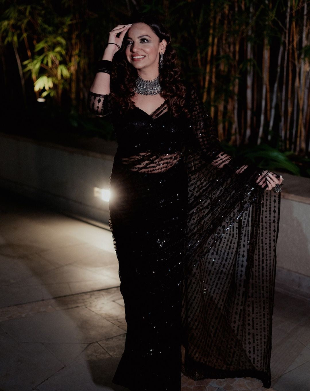 Party Wear Designer Saree With Sequence & Thread Work