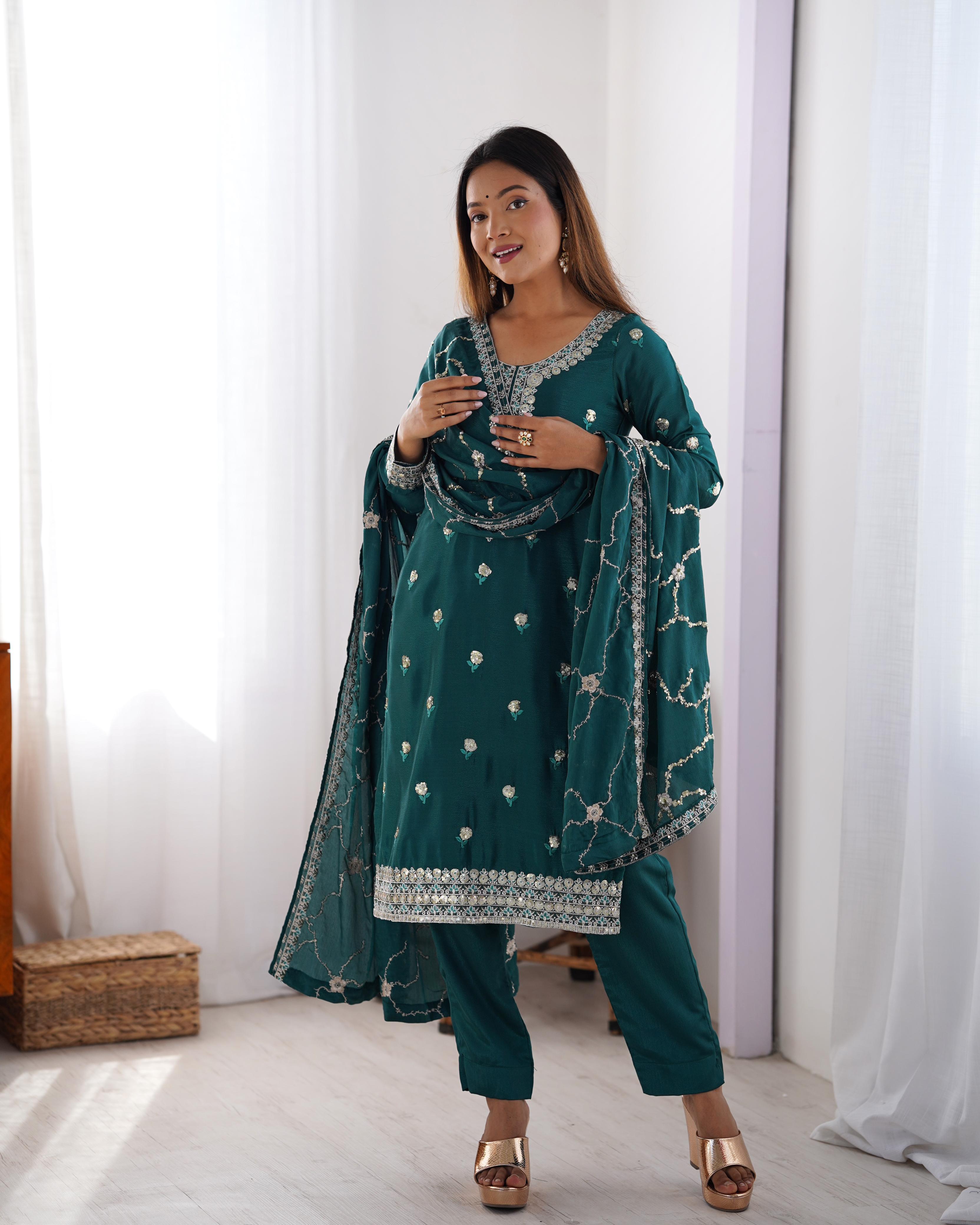 Trending Beautiful Top Pent And Dupatta With Thread With Sequence Work