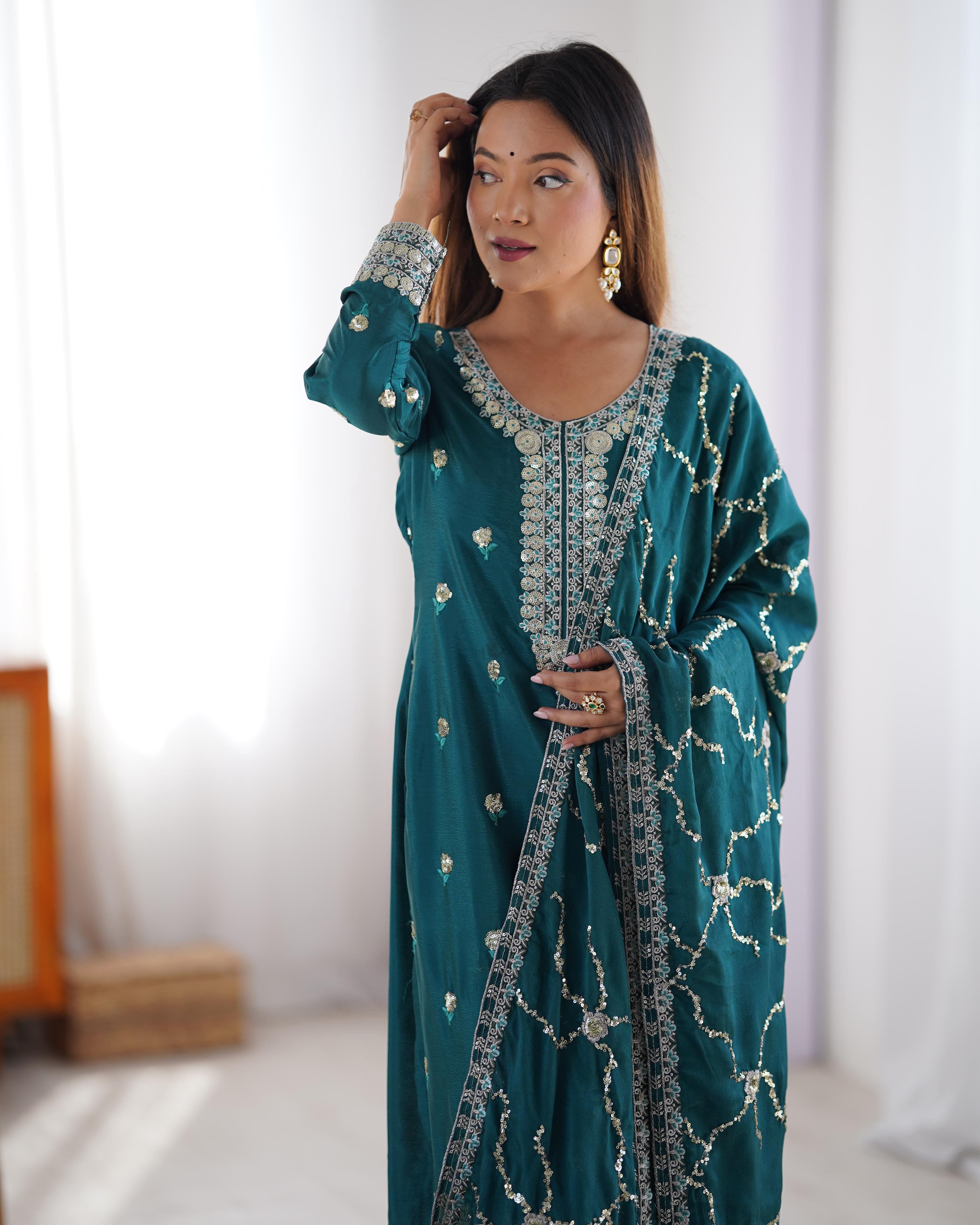 Trending Beautiful Top Pent And Dupatta With Thread With Sequence Work