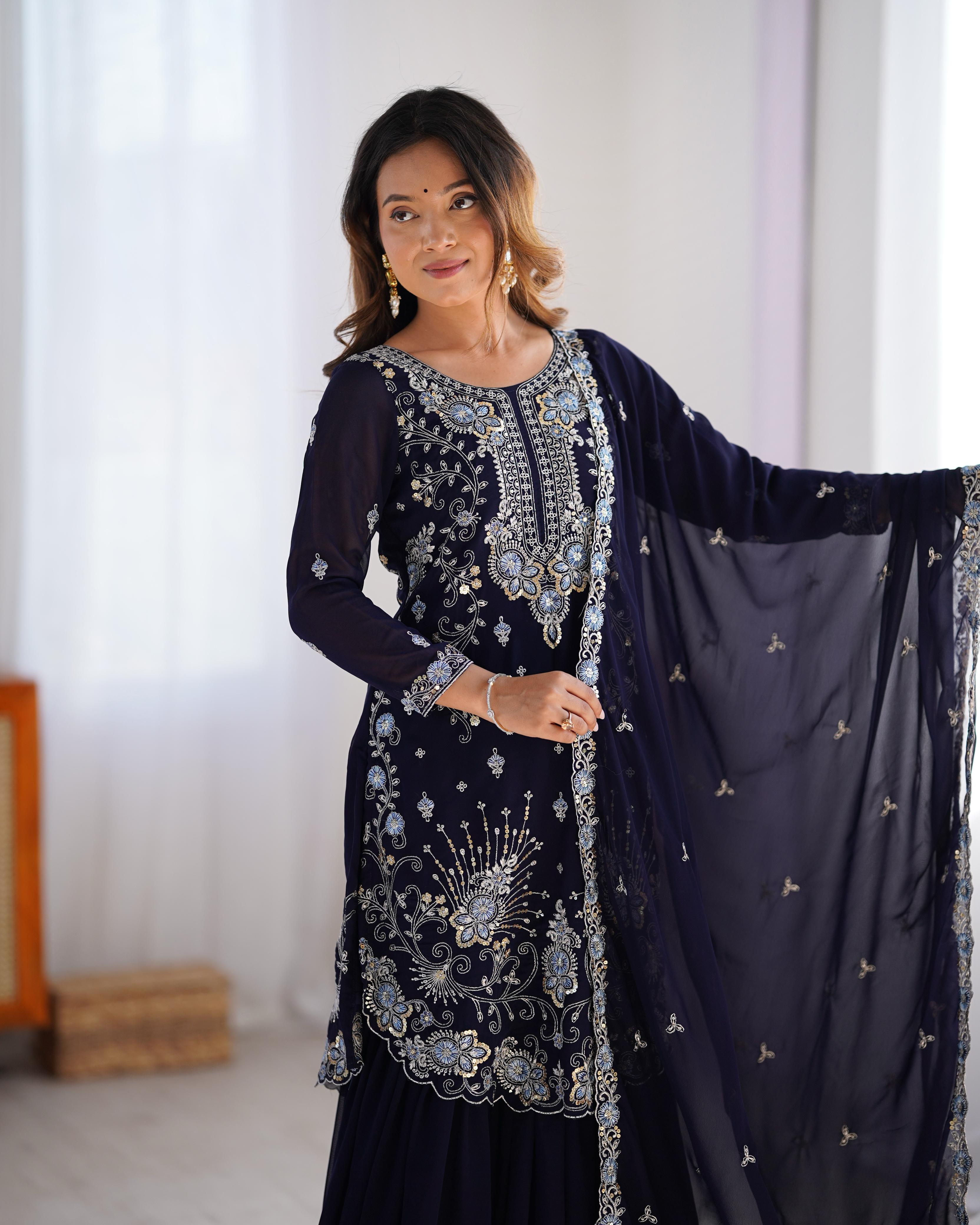 Fancy Top Bottom And Dupatta With Thread & Sequence Work