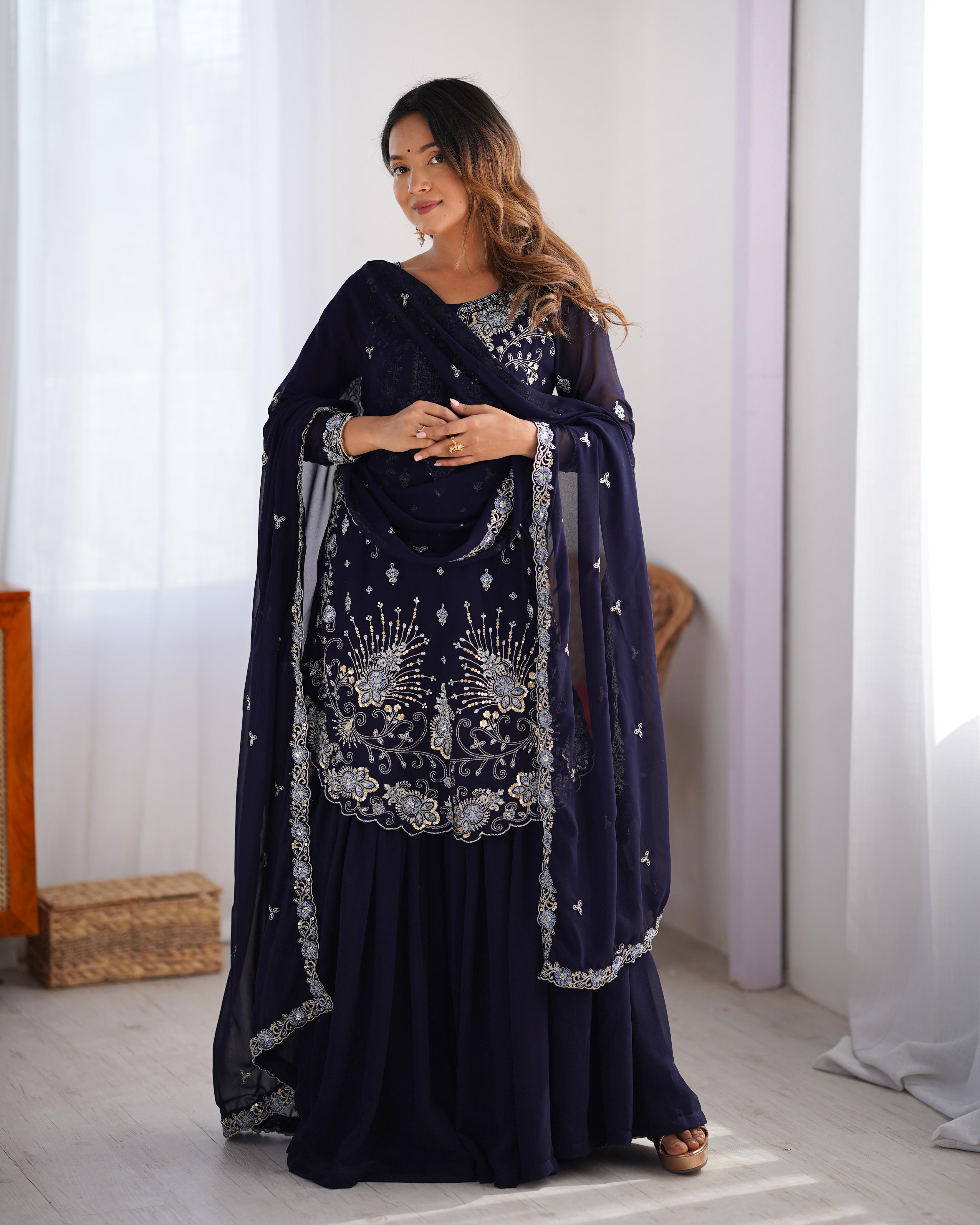 Fancy Top Bottom And Dupatta With Thread & Sequence Work