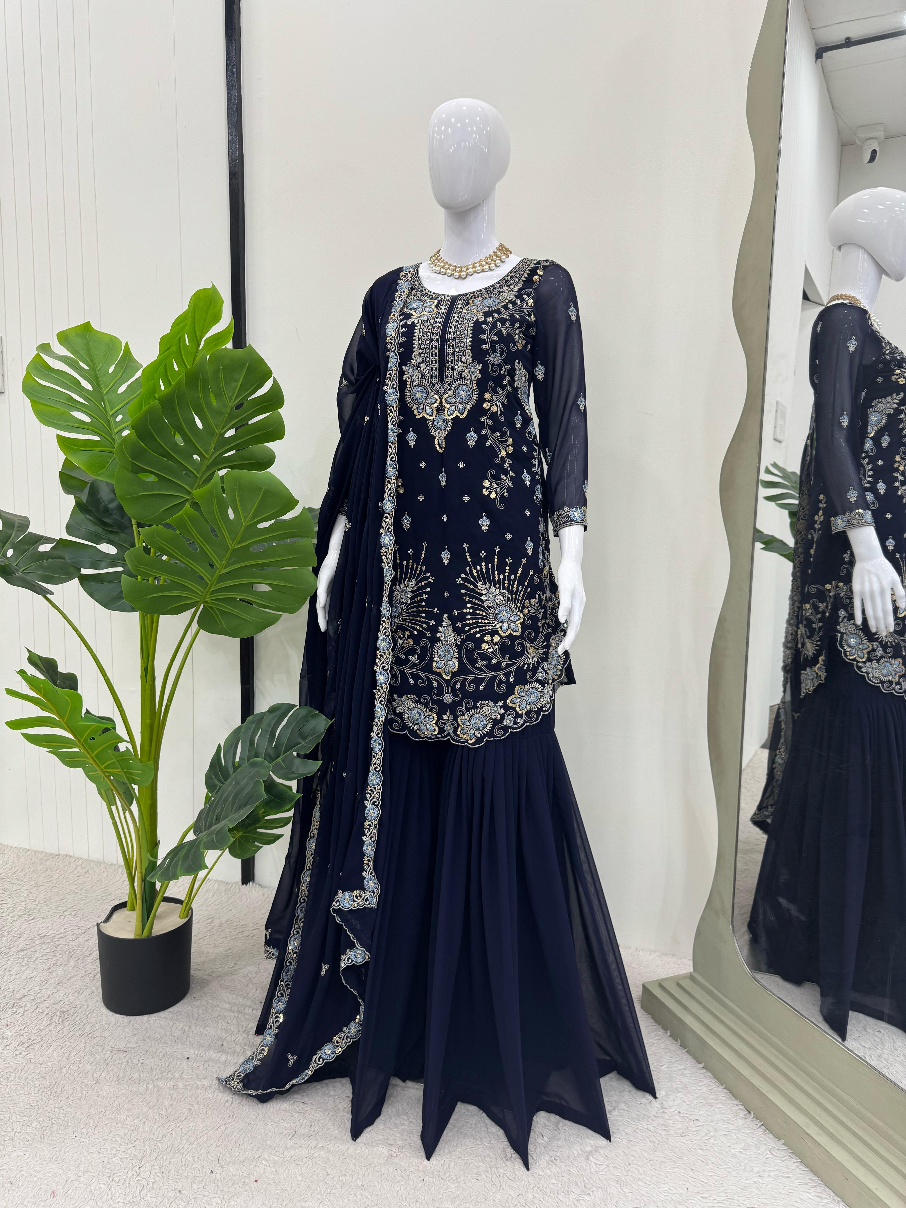 Fancy Top Bottom And Dupatta With Thread & Sequence Work