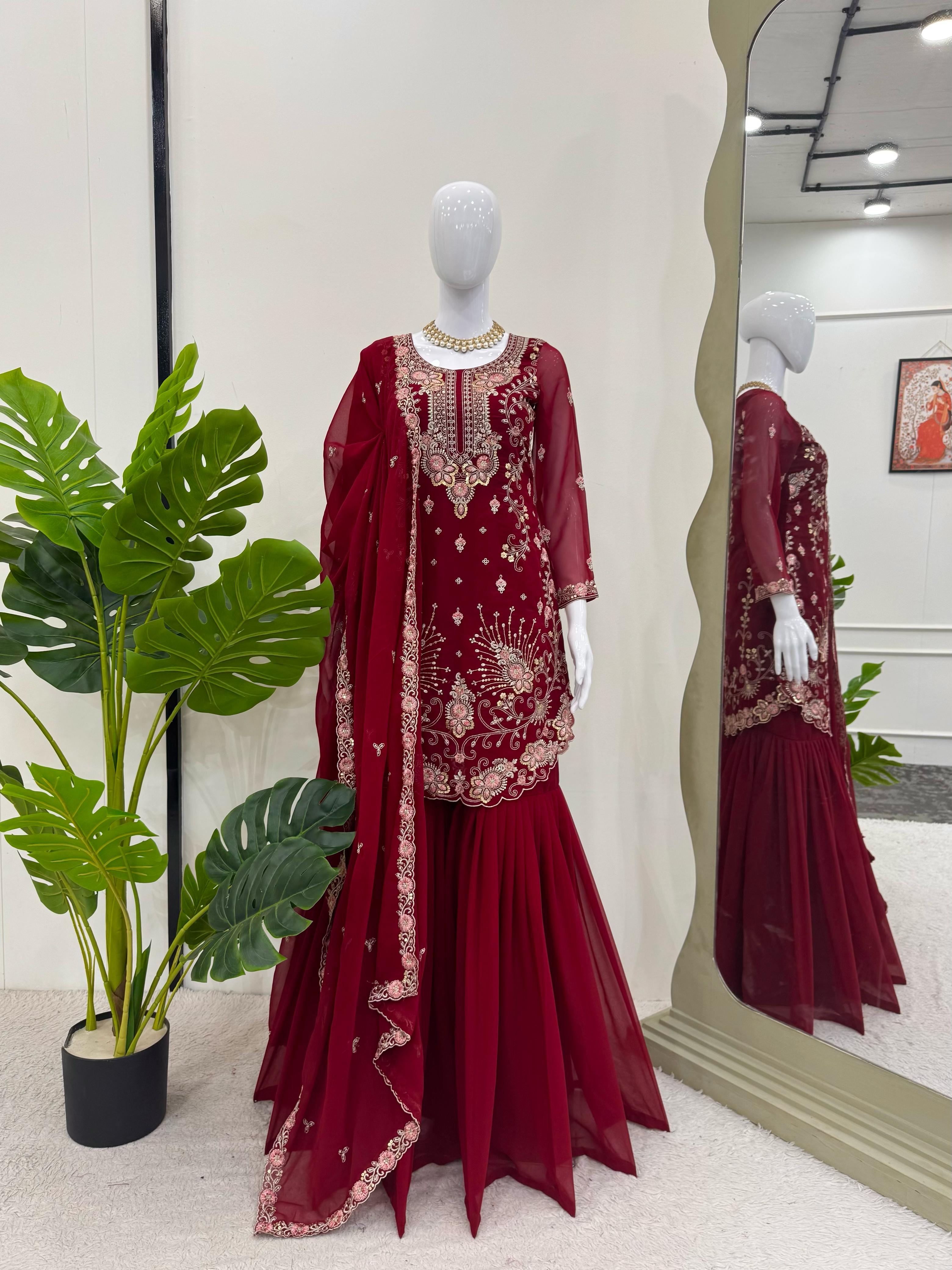 Fancy Top Bottom And Dupatta With Thread & Sequence Work