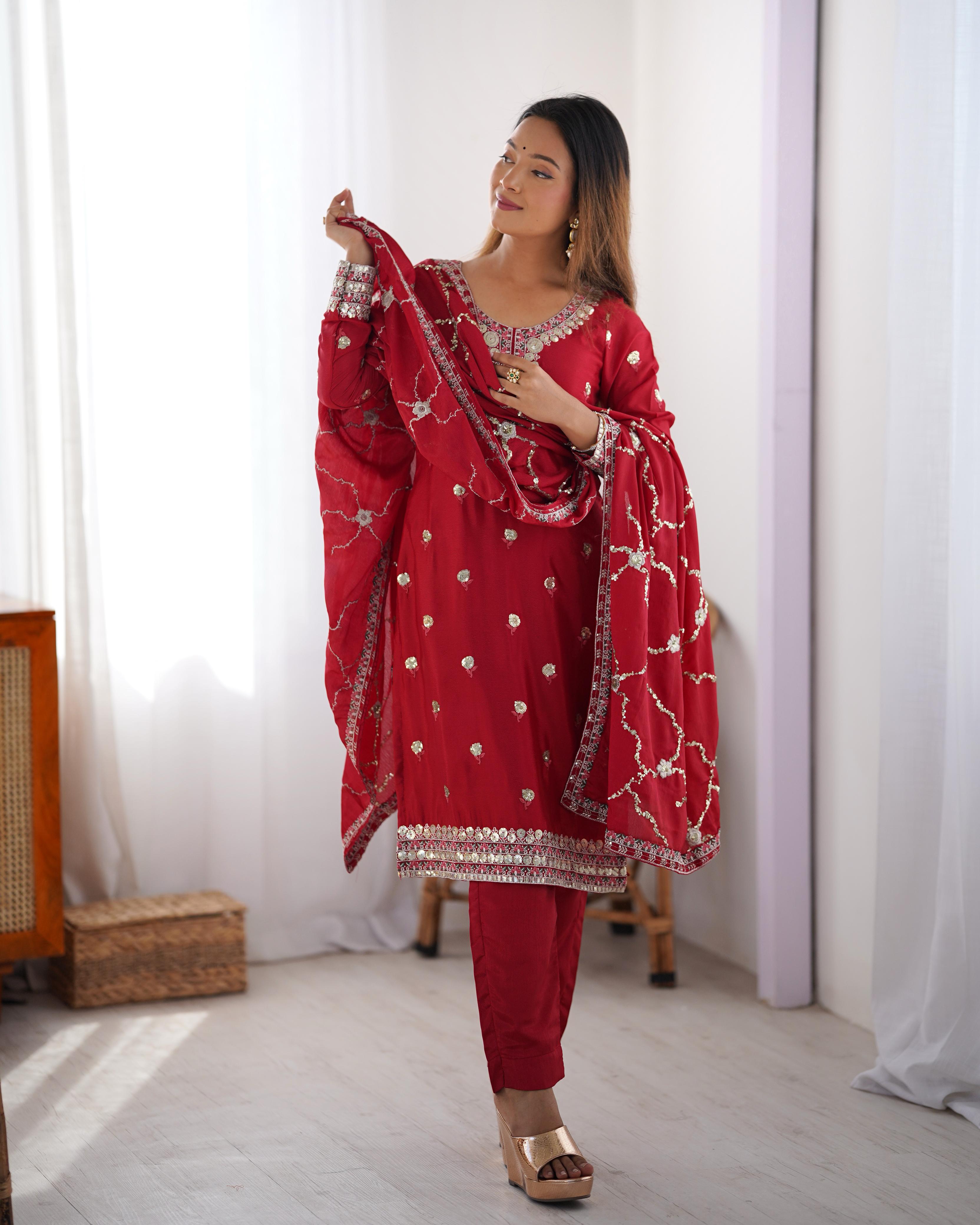 Trending Beautiful Top Pent And Dupatta With Thread With Sequence Work