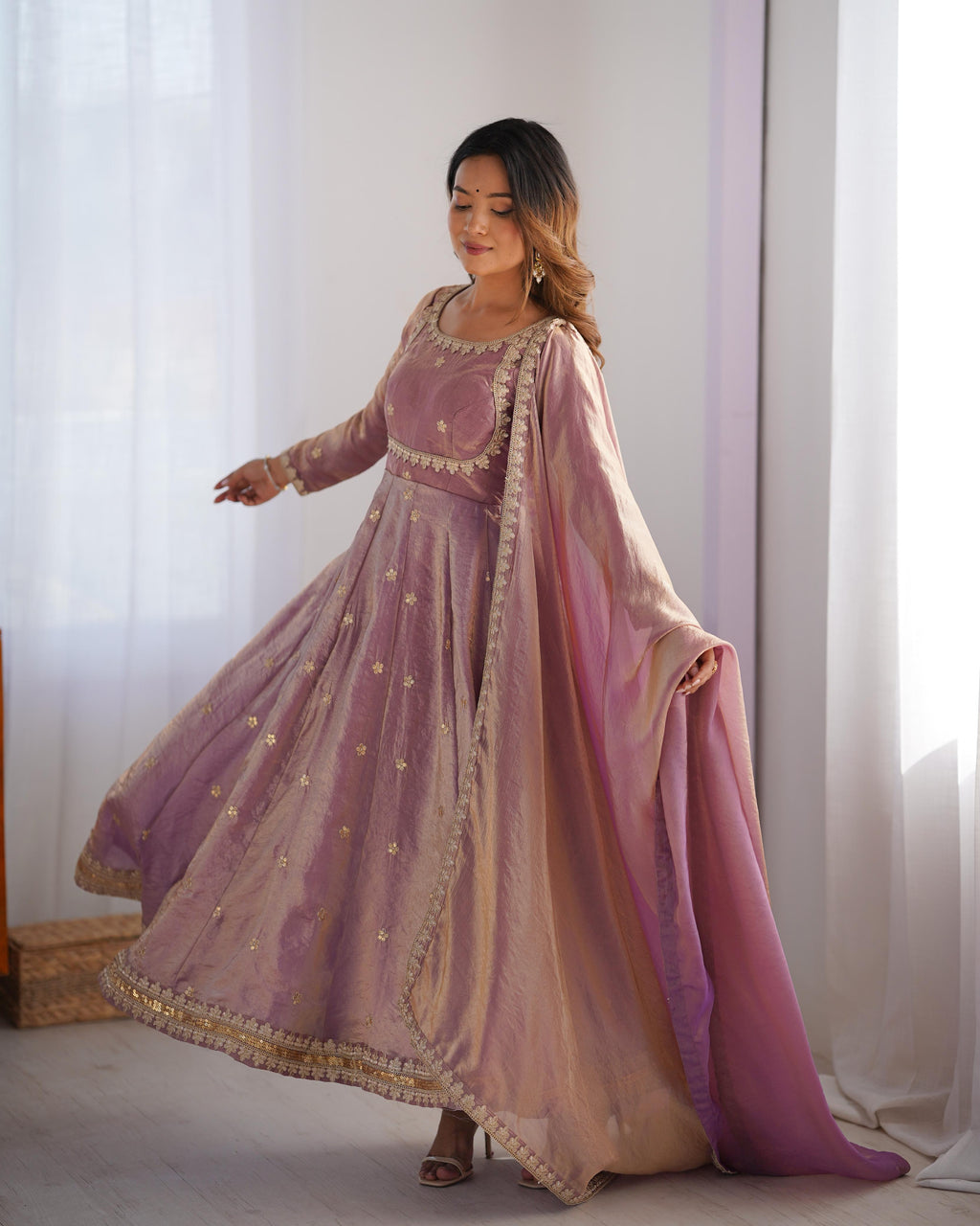 Beautiful Anarkali Gown Pent And Dupatta Coding With Sequence Work