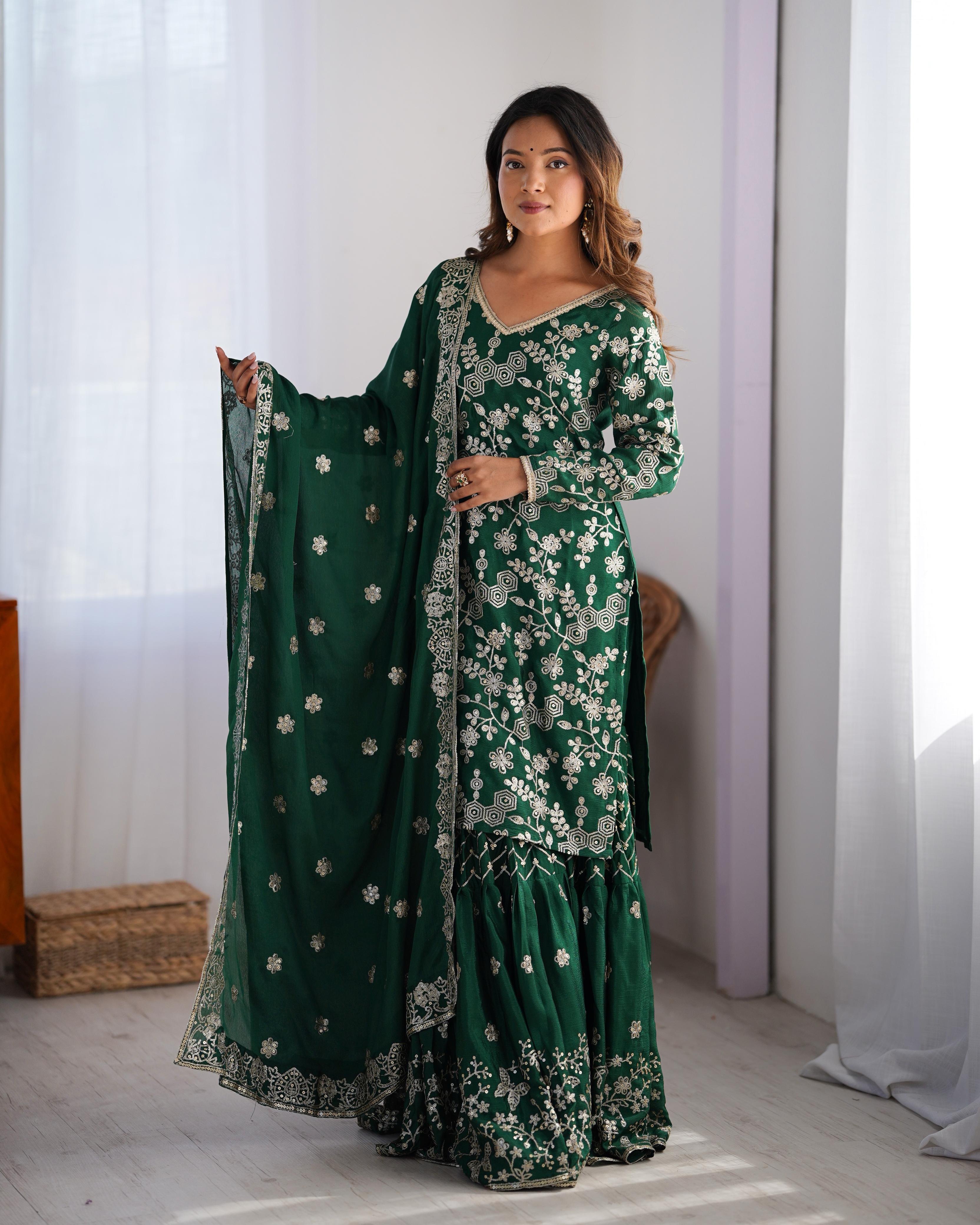 Party Wear Fancy Top Sharara And Dupatta