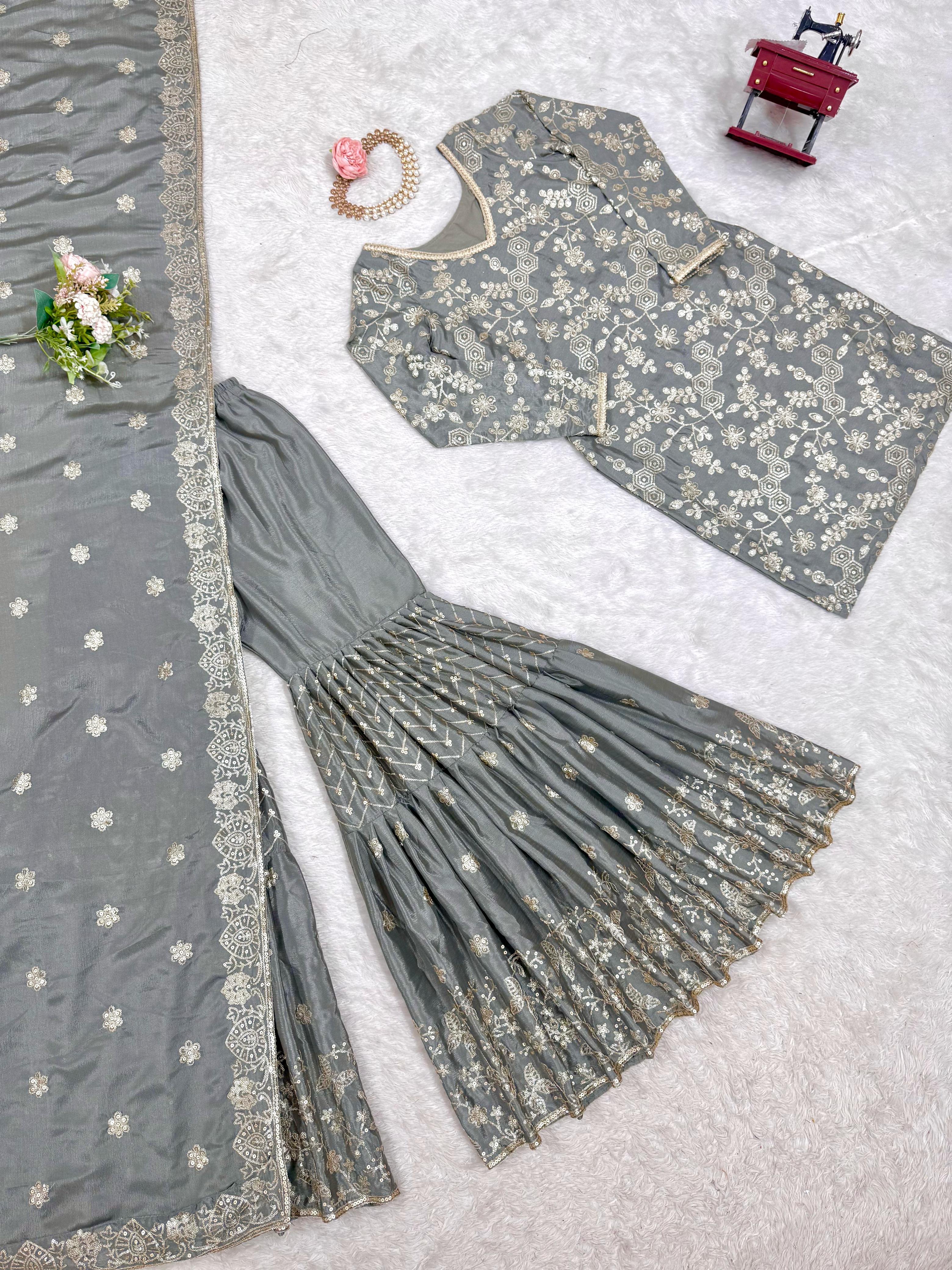 Party Wear Fancy Top Sharara And Dupatta