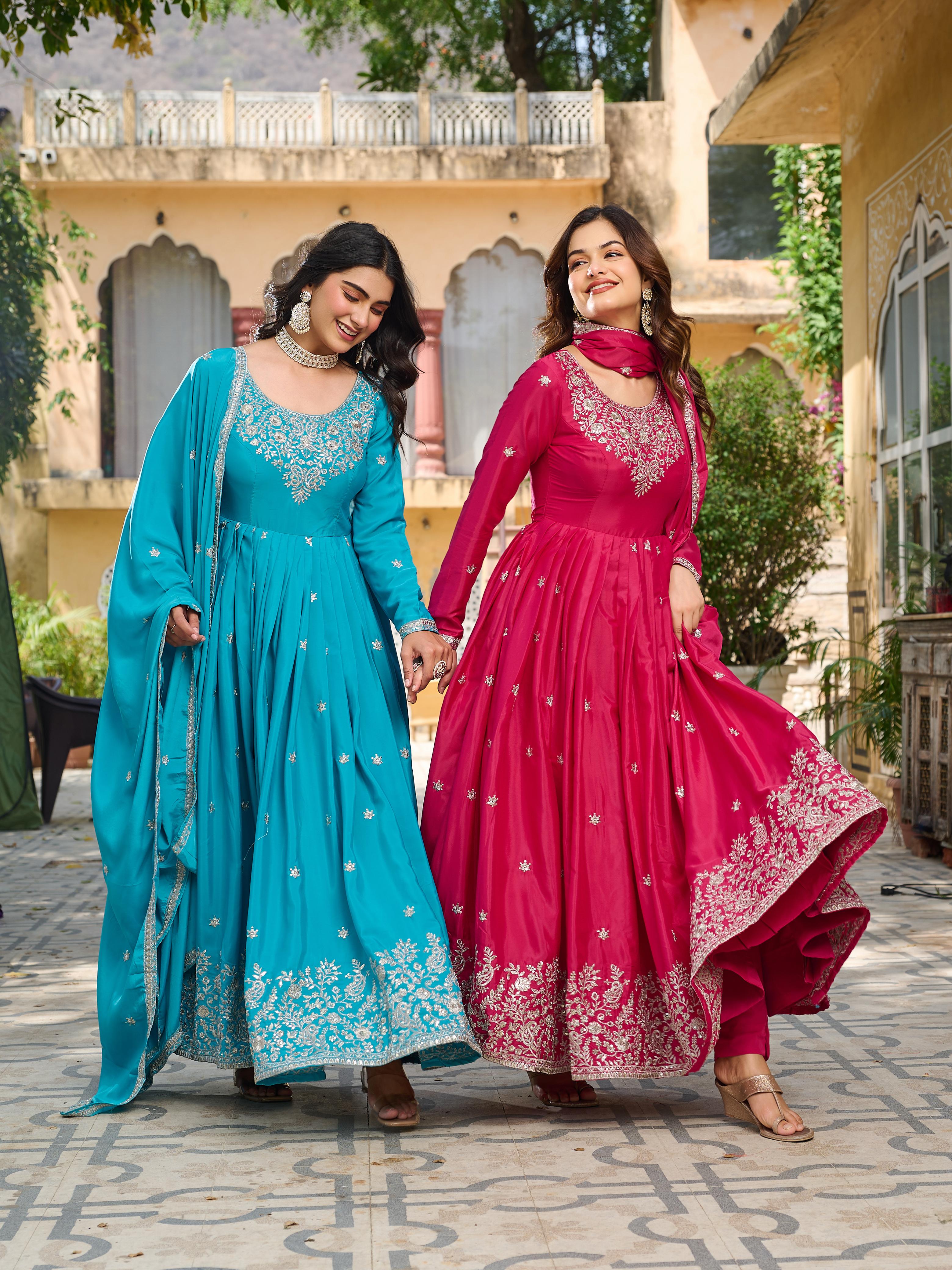 Designer Party Wear Anarkali Gown With Thread & Sequence Work