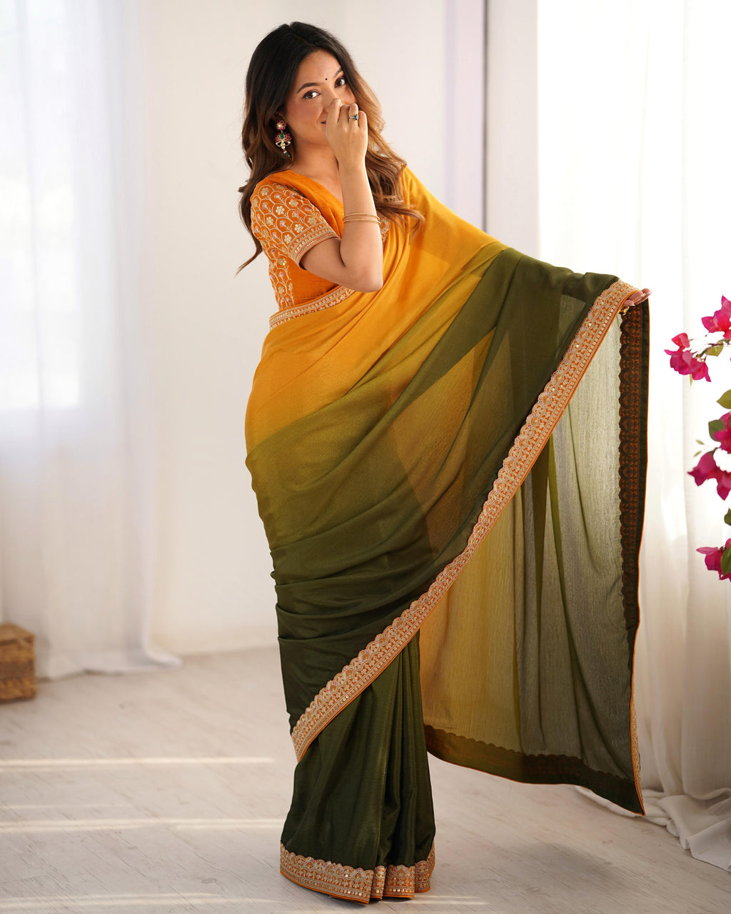 Beautiful Party Wear Saree With Thread & Sequence Lace Work