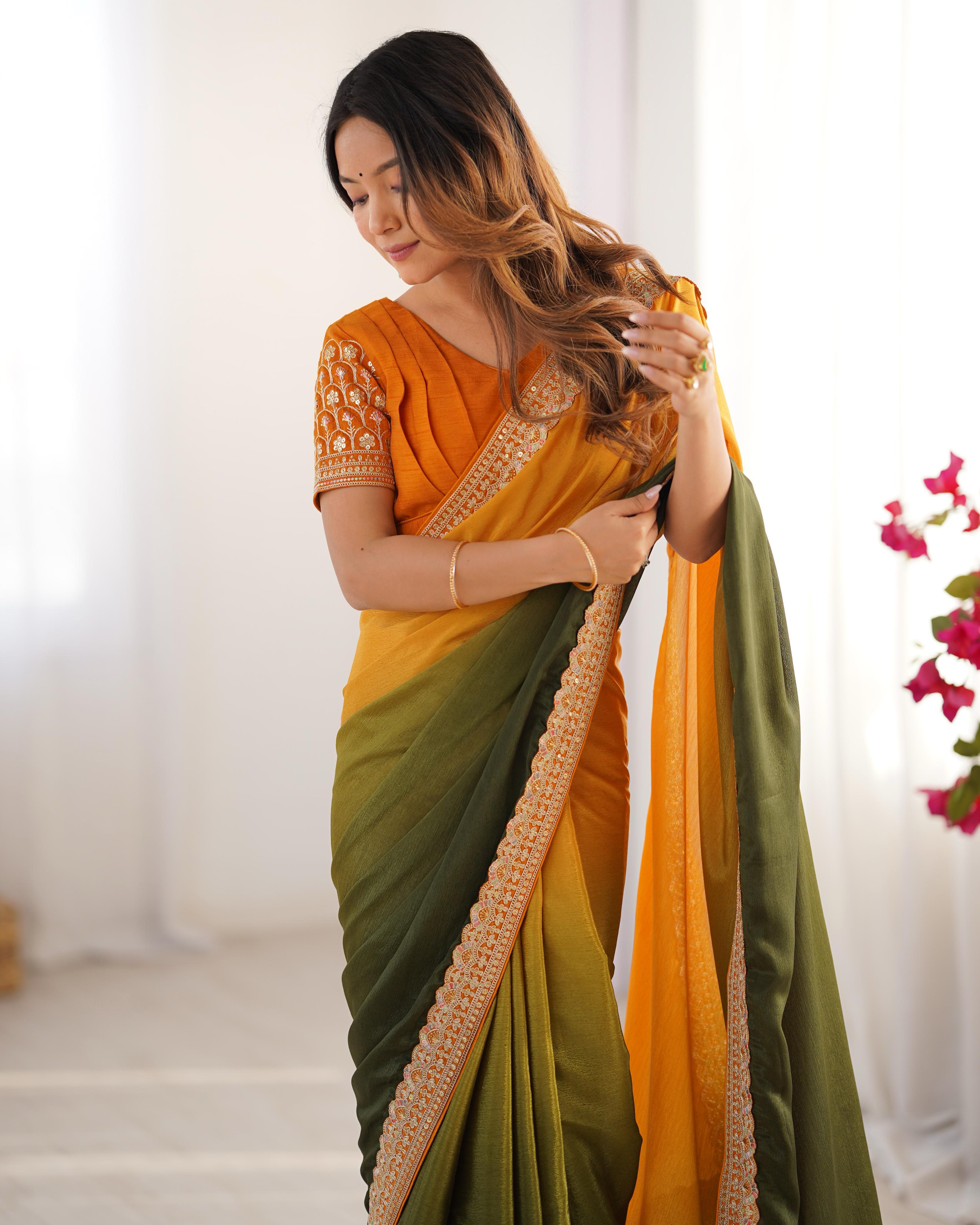 Beautiful Party Wear Saree With Thread & Sequence Lace Work