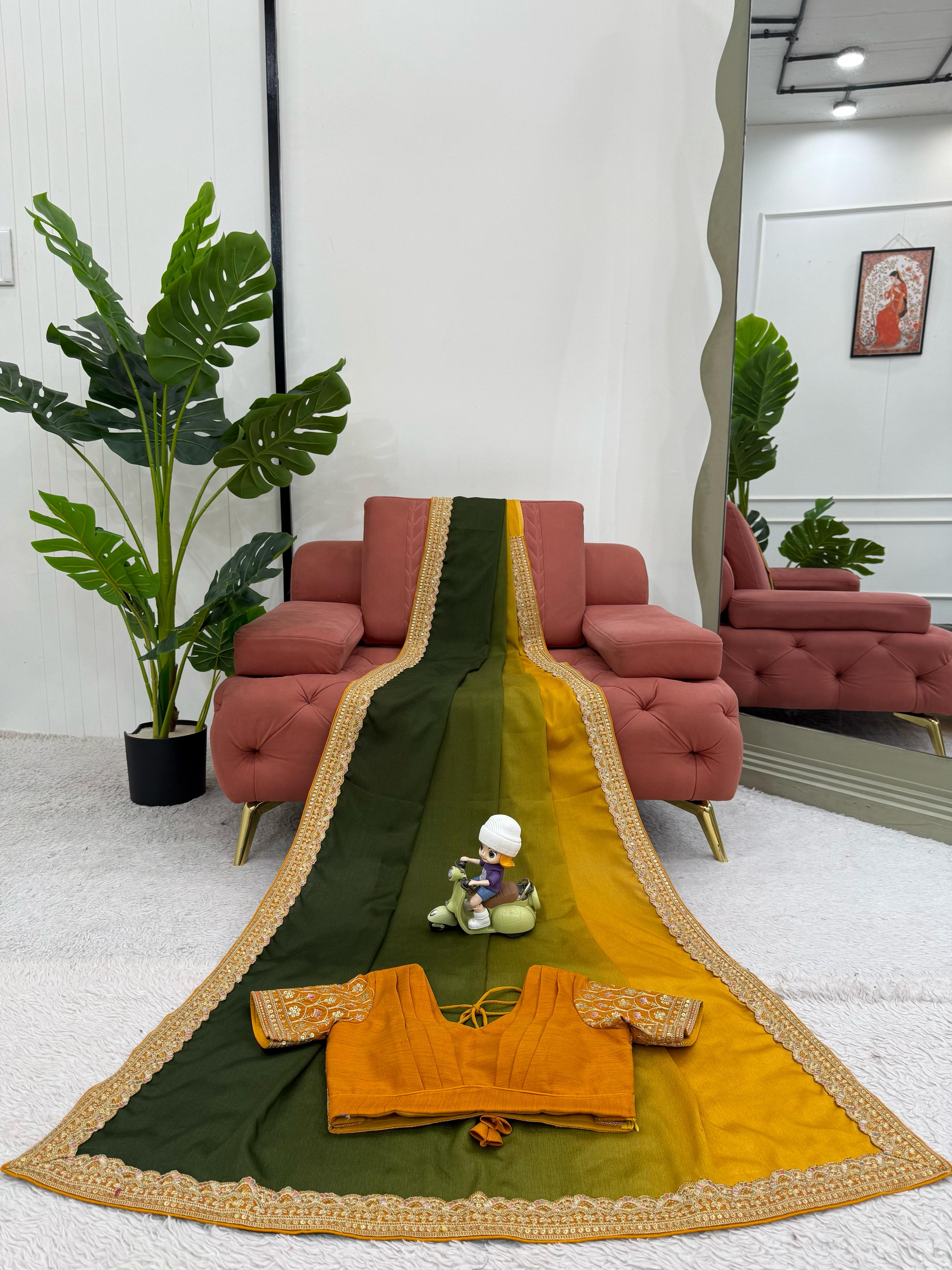 Beautiful Party Wear Saree With Thread & Sequence Lace Work