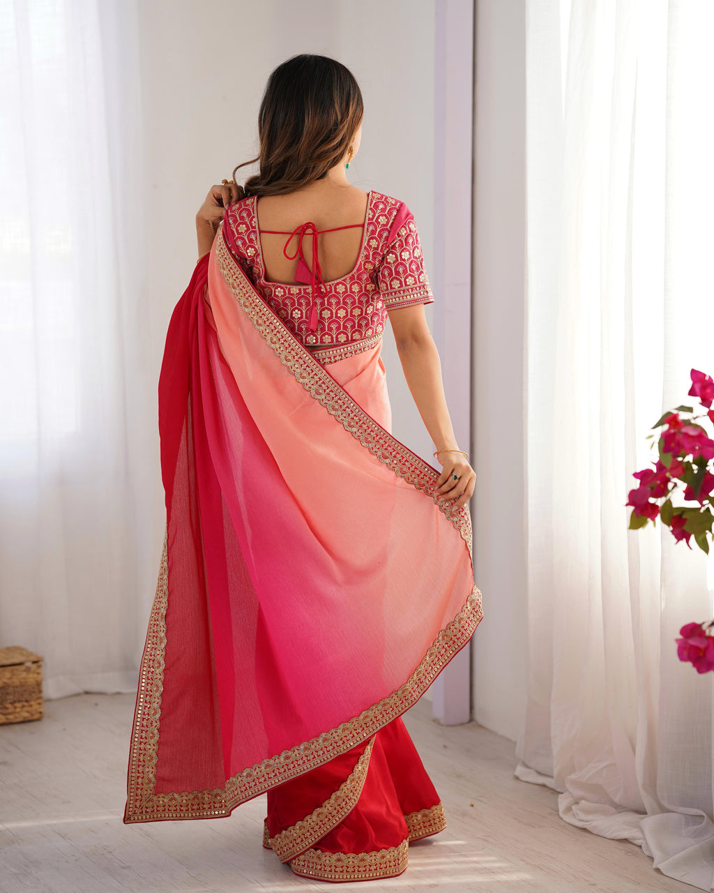 Beautiful Party Wear Saree With Thread & Sequence Lace Work