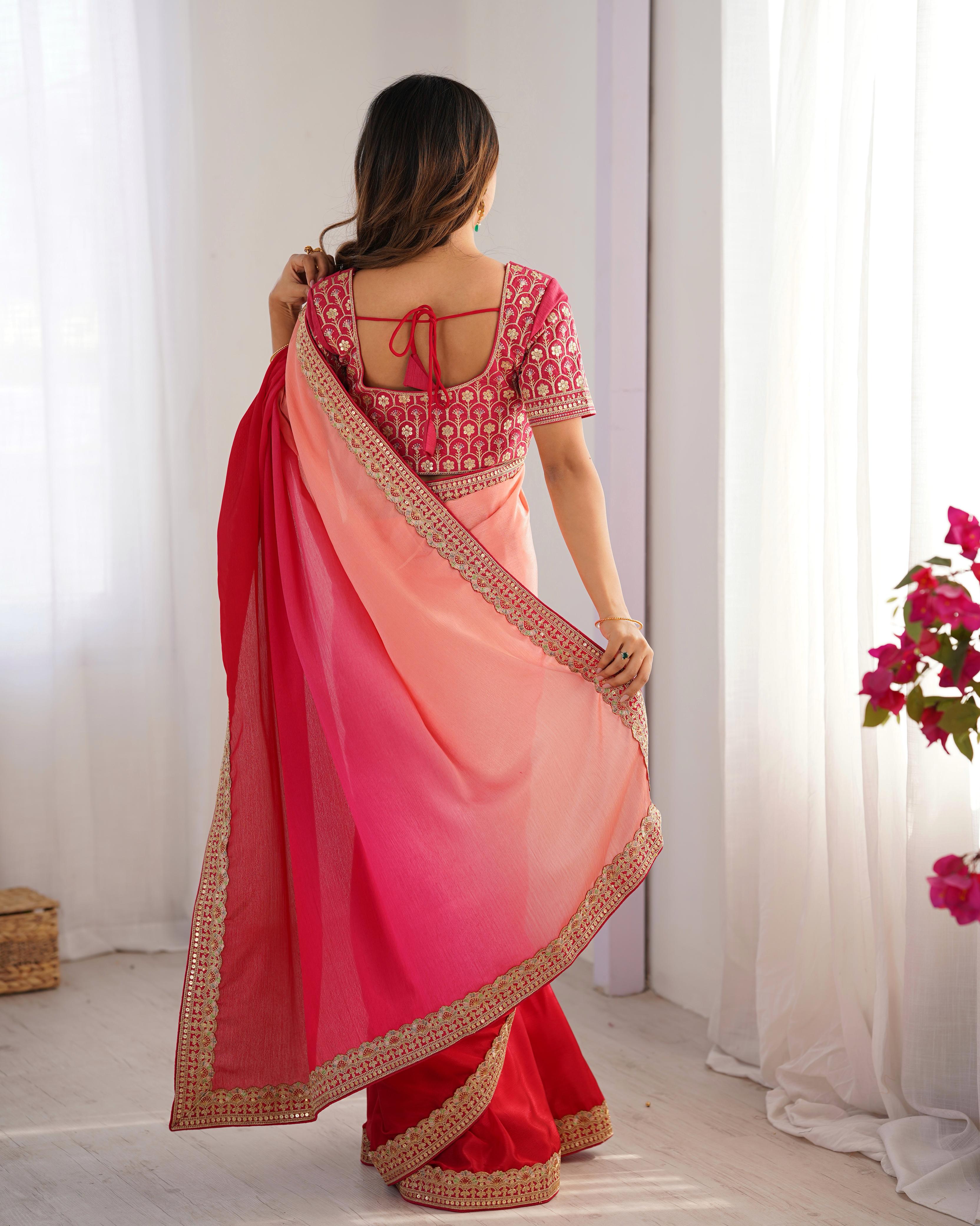 Beautiful Party Wear Saree With Thread & Sequence Lace Work
