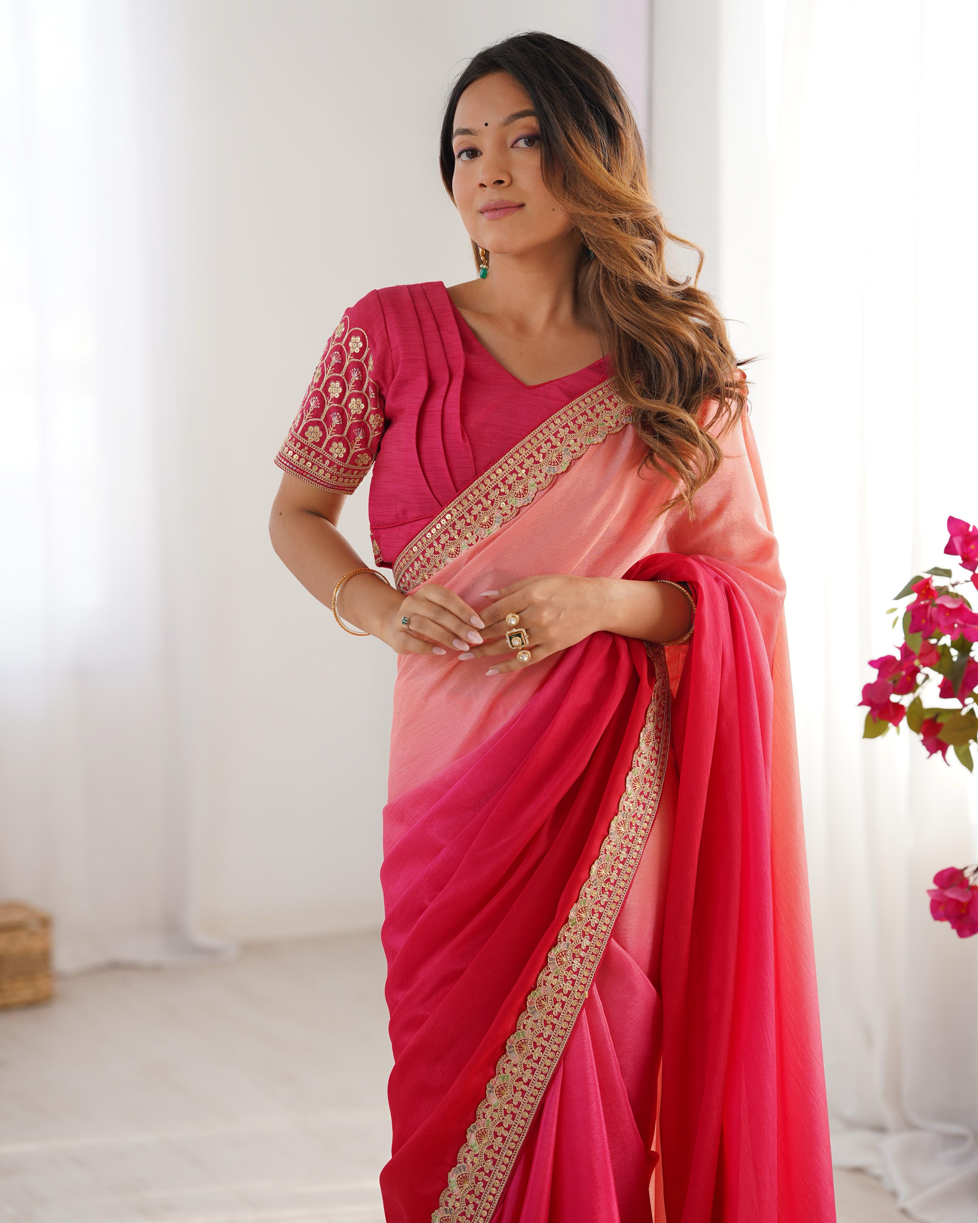 Beautiful Party Wear Saree With Thread & Sequence Lace Work