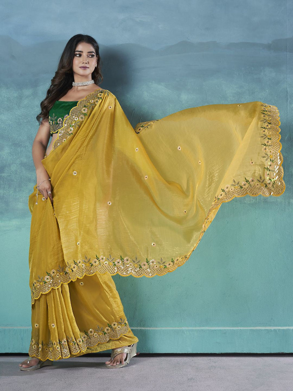 Beautiful Saree With Beautiful Floral Embroidered Work of Multi Thread