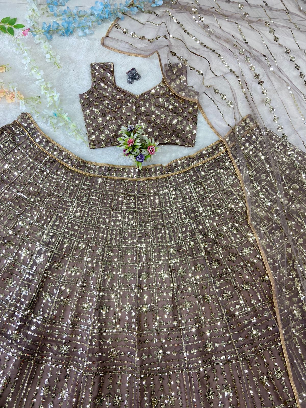 Designer Party Wear Lehenga Choli With Beautiful Multi Sequence Work