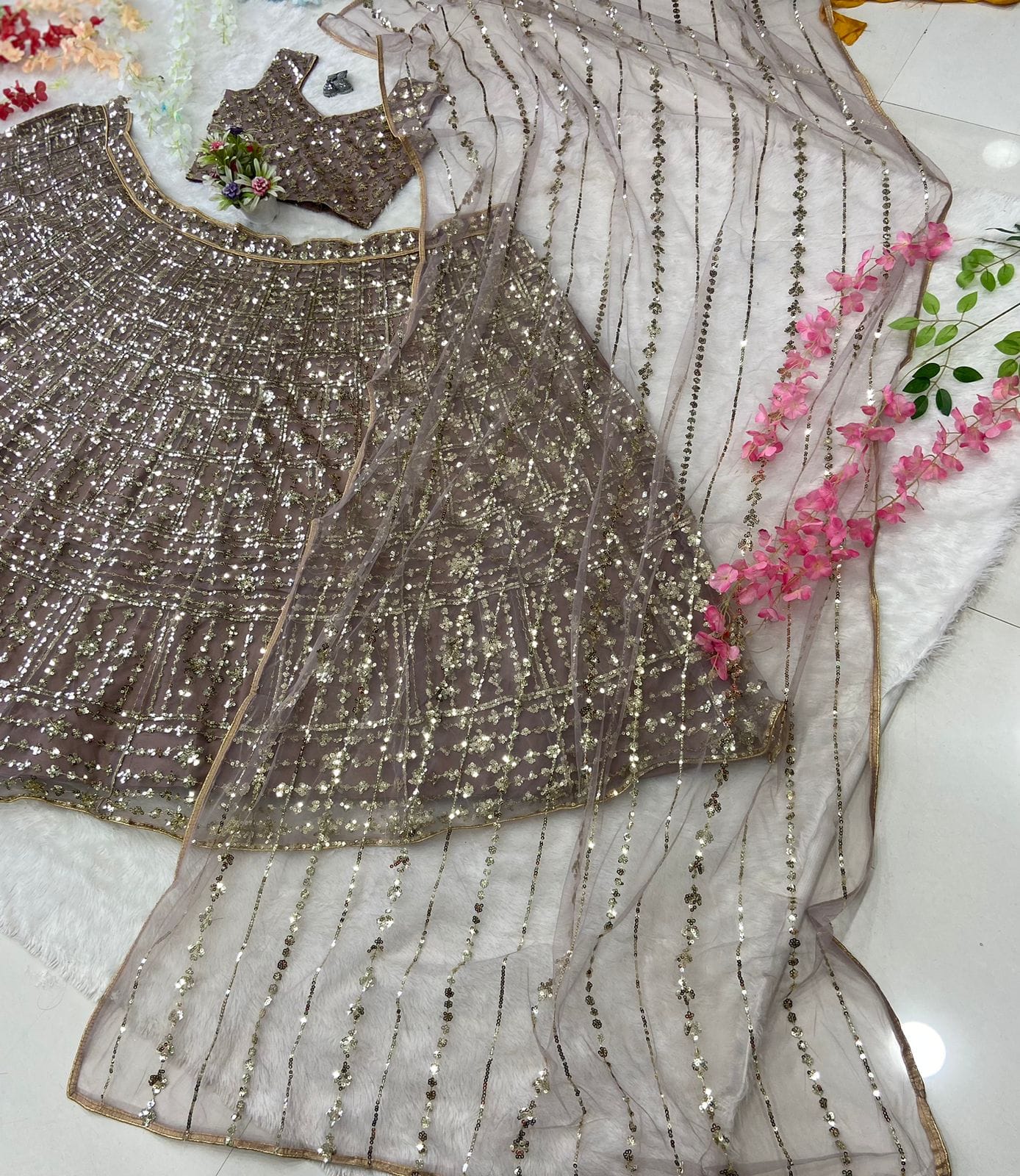 Designer Party Wear Lehenga Choli With Beautiful Multi Sequence Work