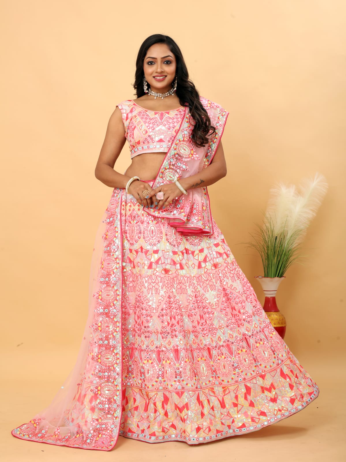 Designer Lehenga Choli With Multi Color Thread Embroidery Work