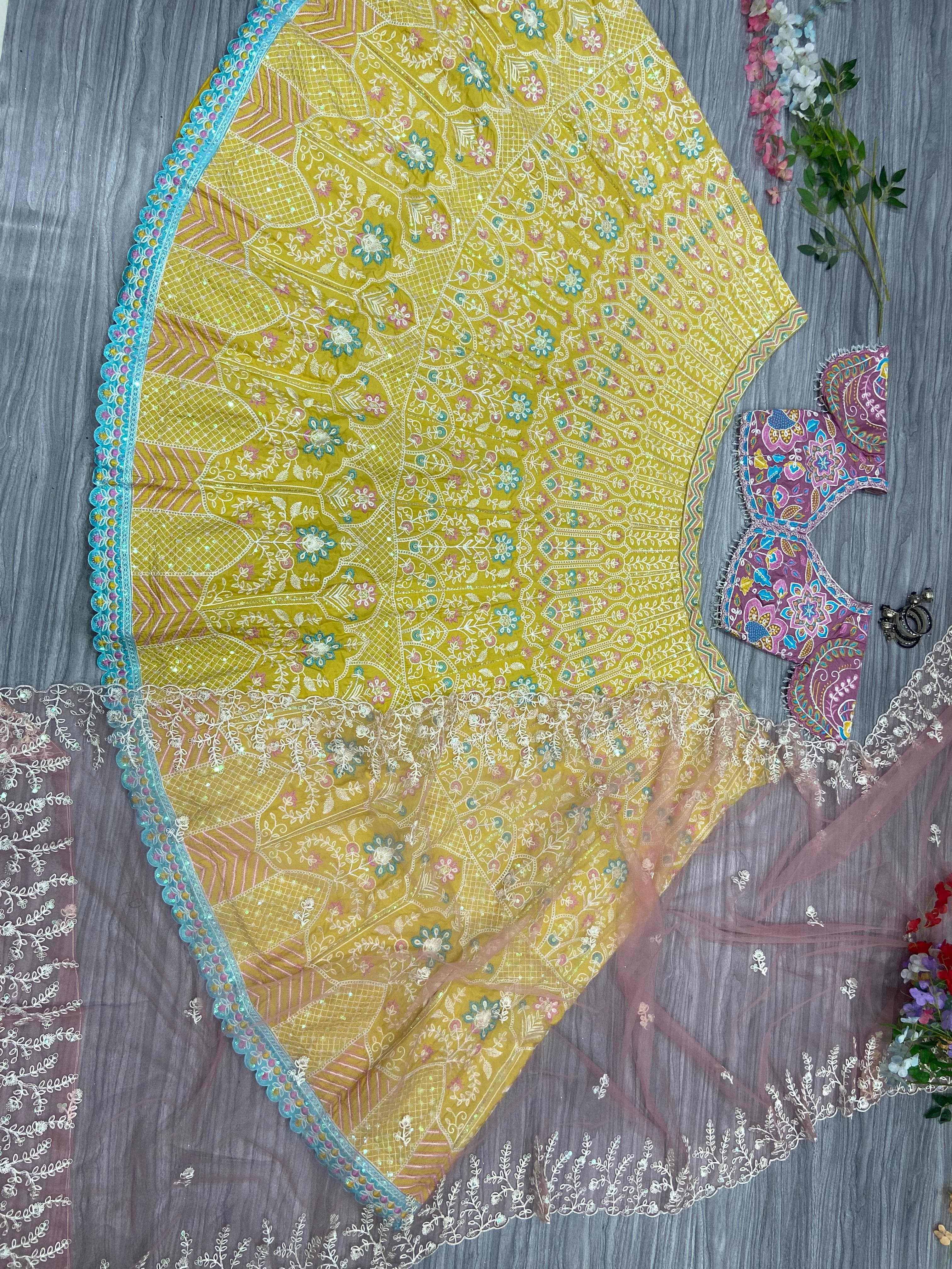 Party Wear Lehenga Choli With Multi Thread Embroidery Work