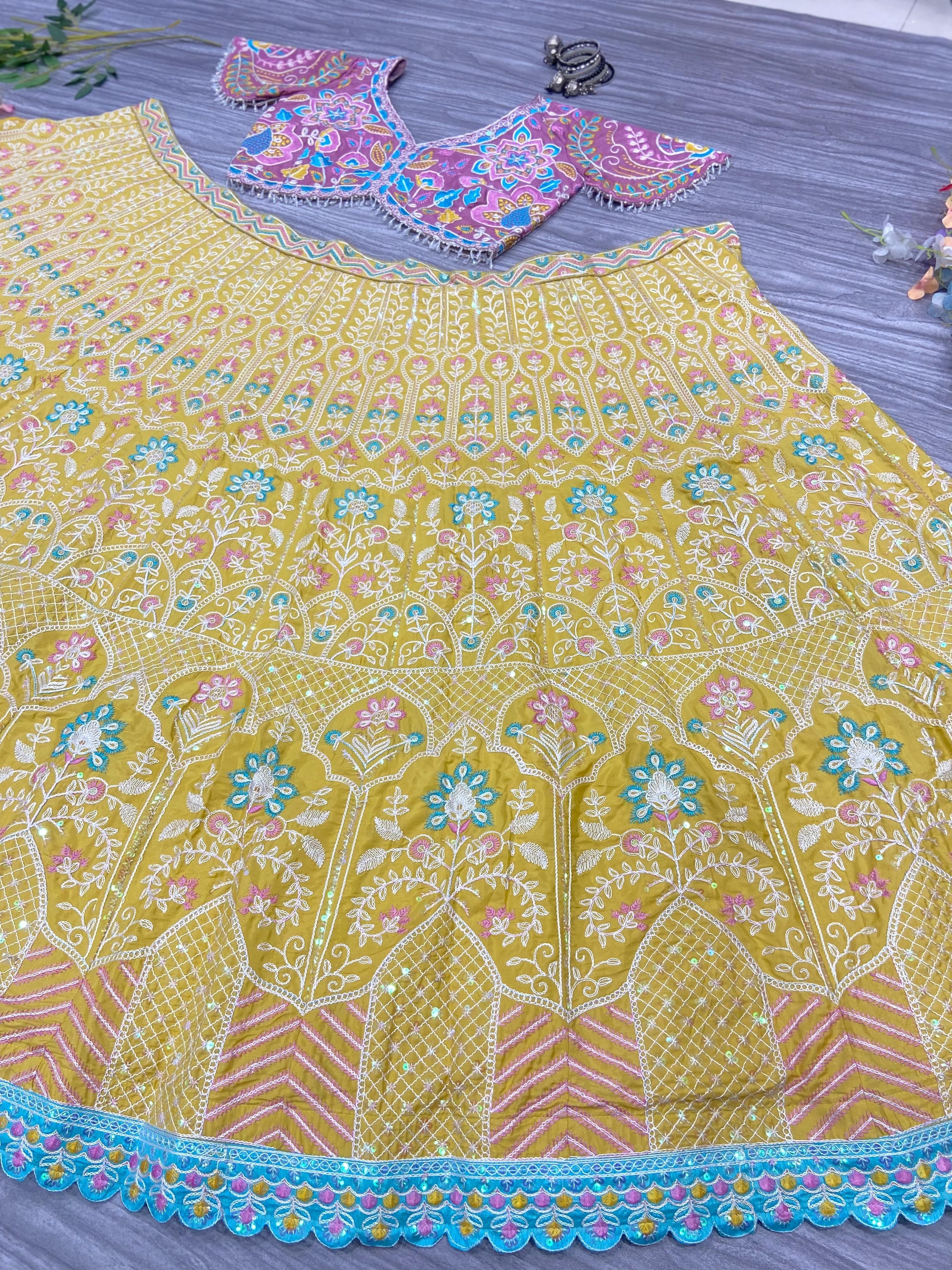 Party Wear Lehenga Choli With Multi Thread Embroidery Work