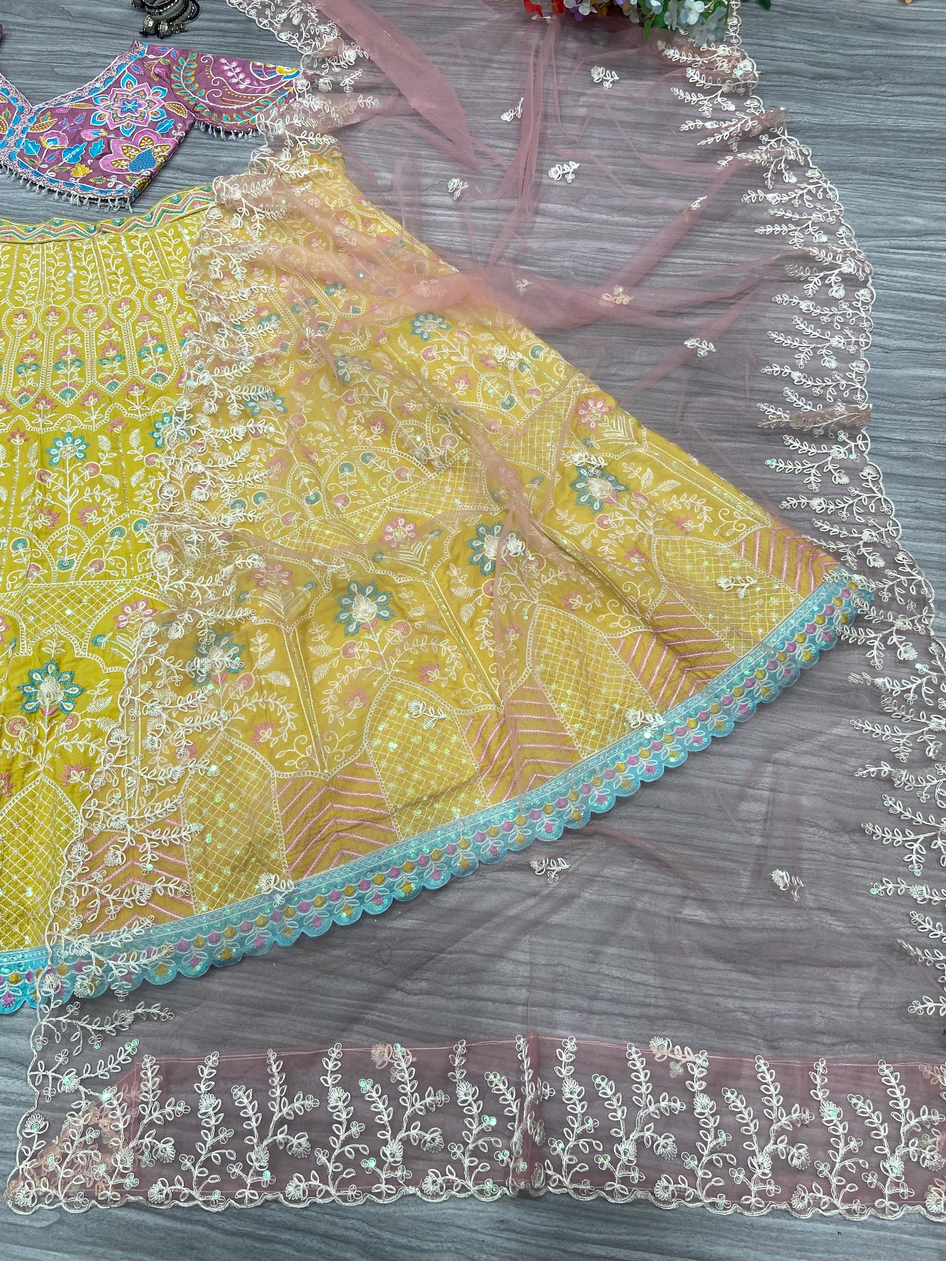 Party Wear Lehenga Choli With Multi Thread Embroidery Work