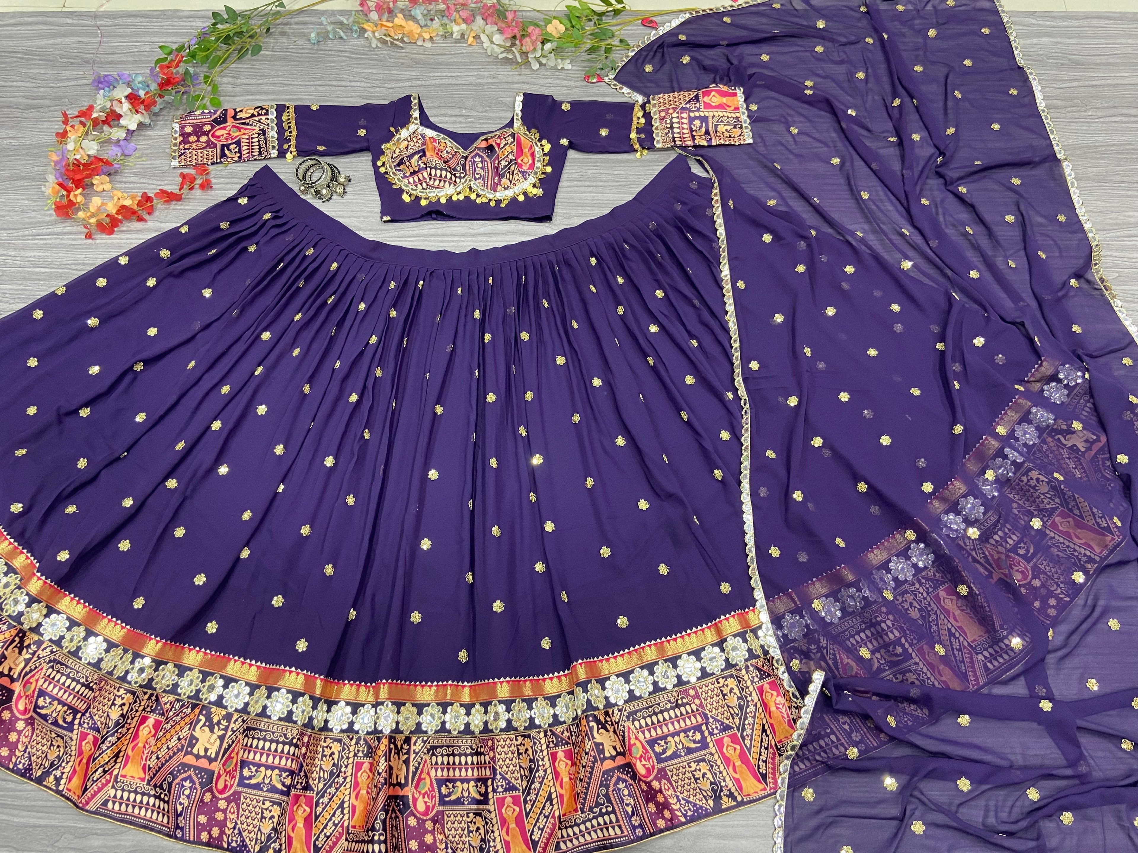 Designer Navratri Lehenga Choli With Foil Mirror Lace Work Border