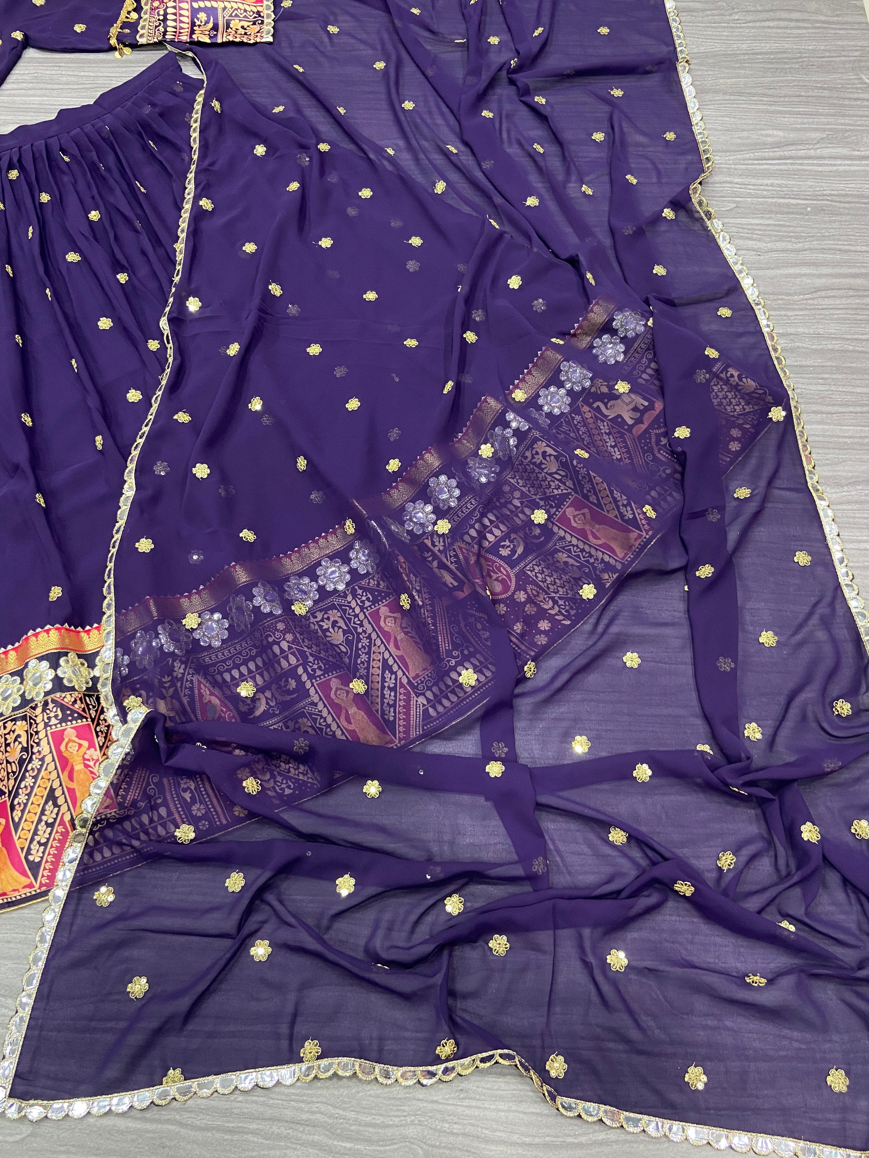 Designer Navratri Lehenga Choli With Foil Mirror Lace Work Border