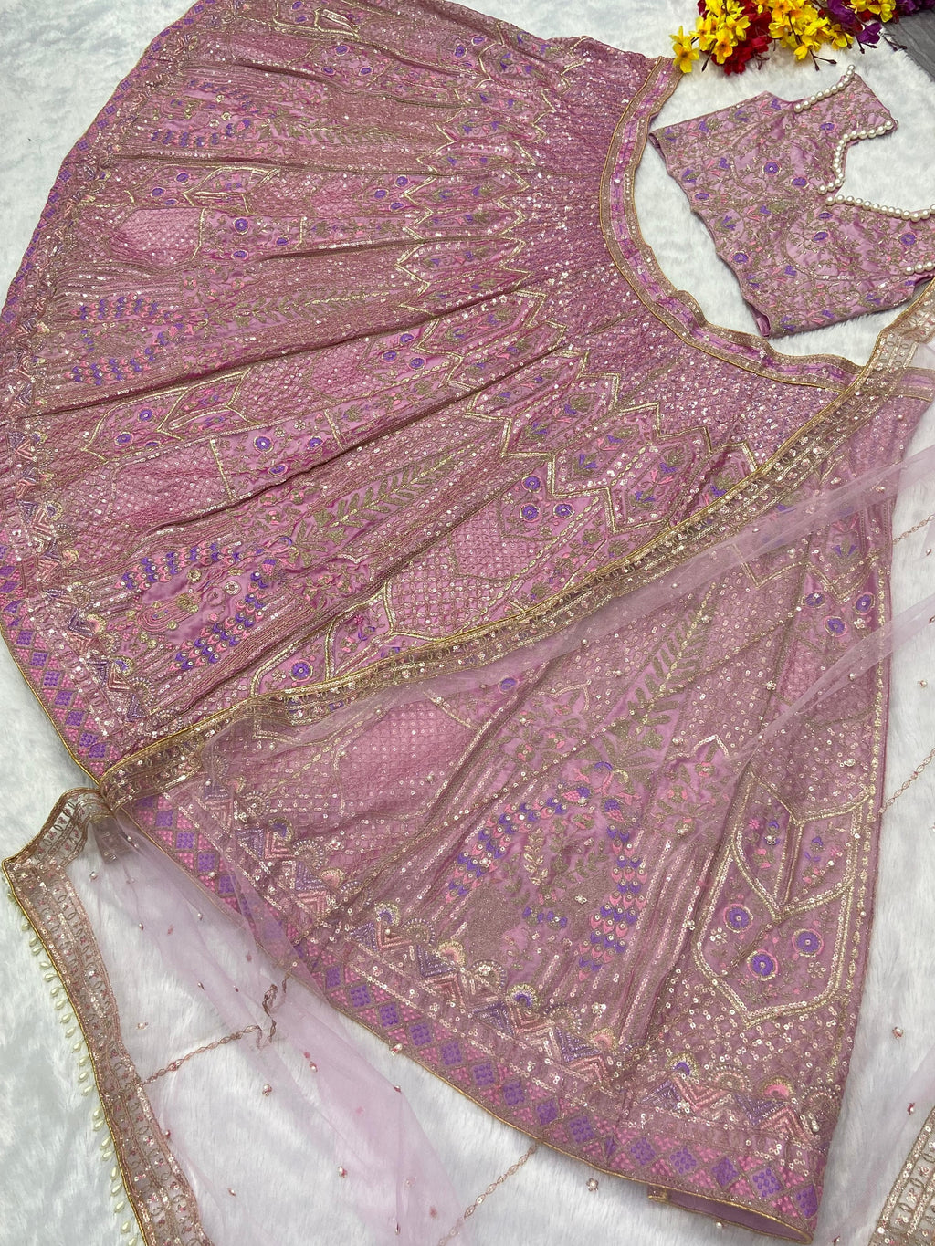 Party Wear Lehenga Choli With Beautiful Multi Thread Embroidery Work