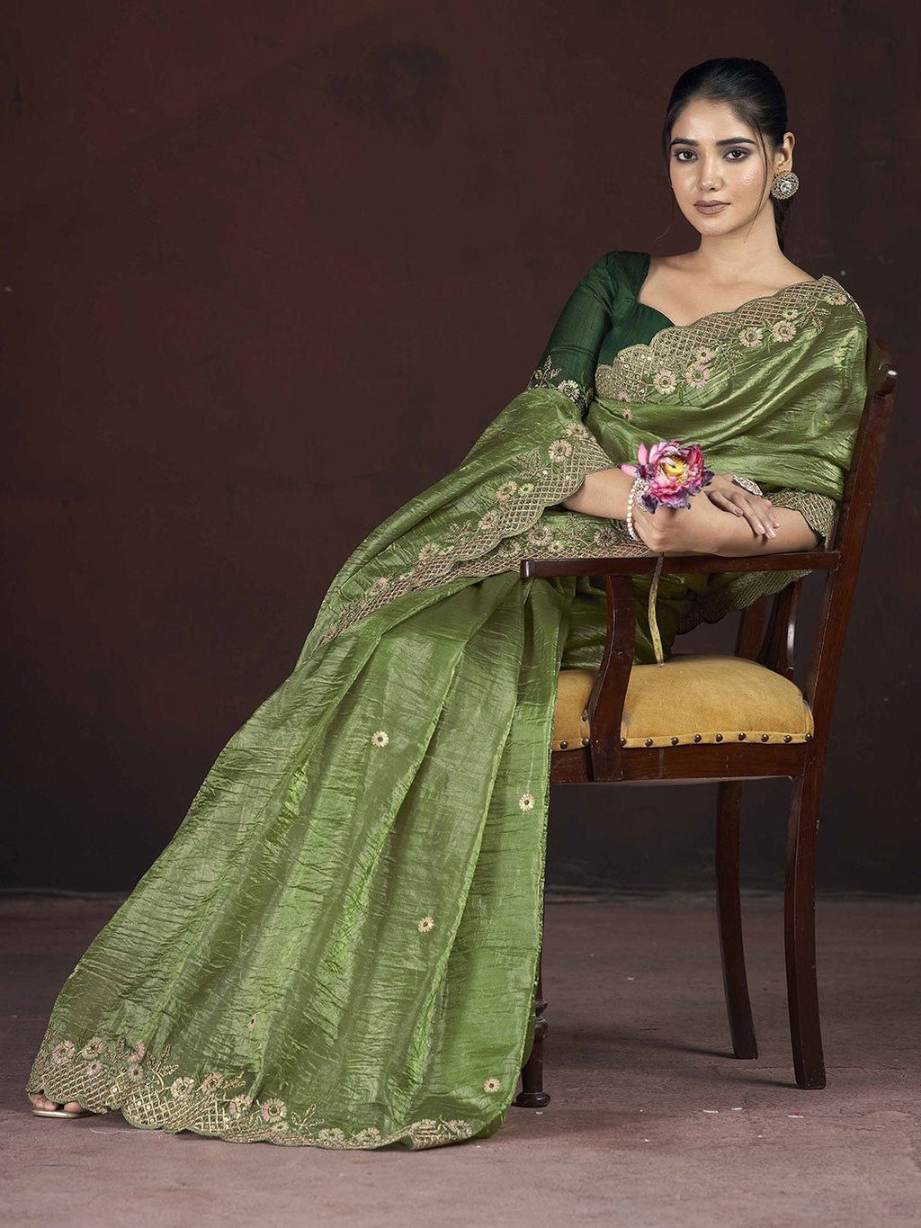 Beautiful Saree With Beautiful Floral Embroidered Work of Multi Thread