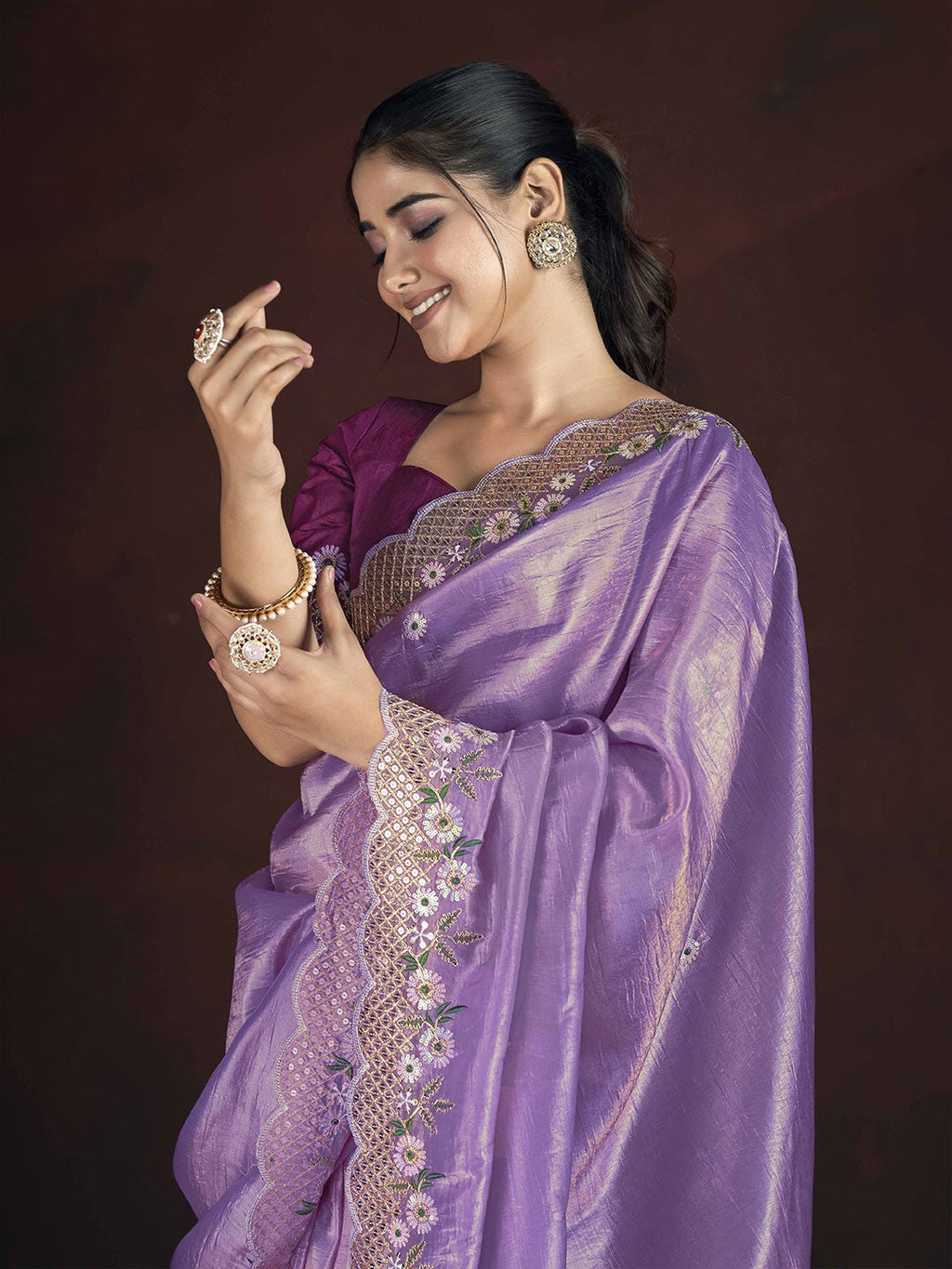 Beautiful Saree With Beautiful Floral Embroidered Work of Multi Thread