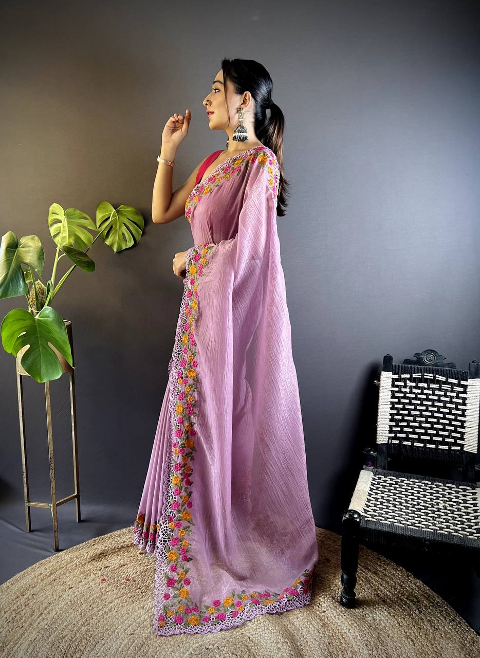 Beautiful Designer Saree Thread & Multi Color Embroidery Work