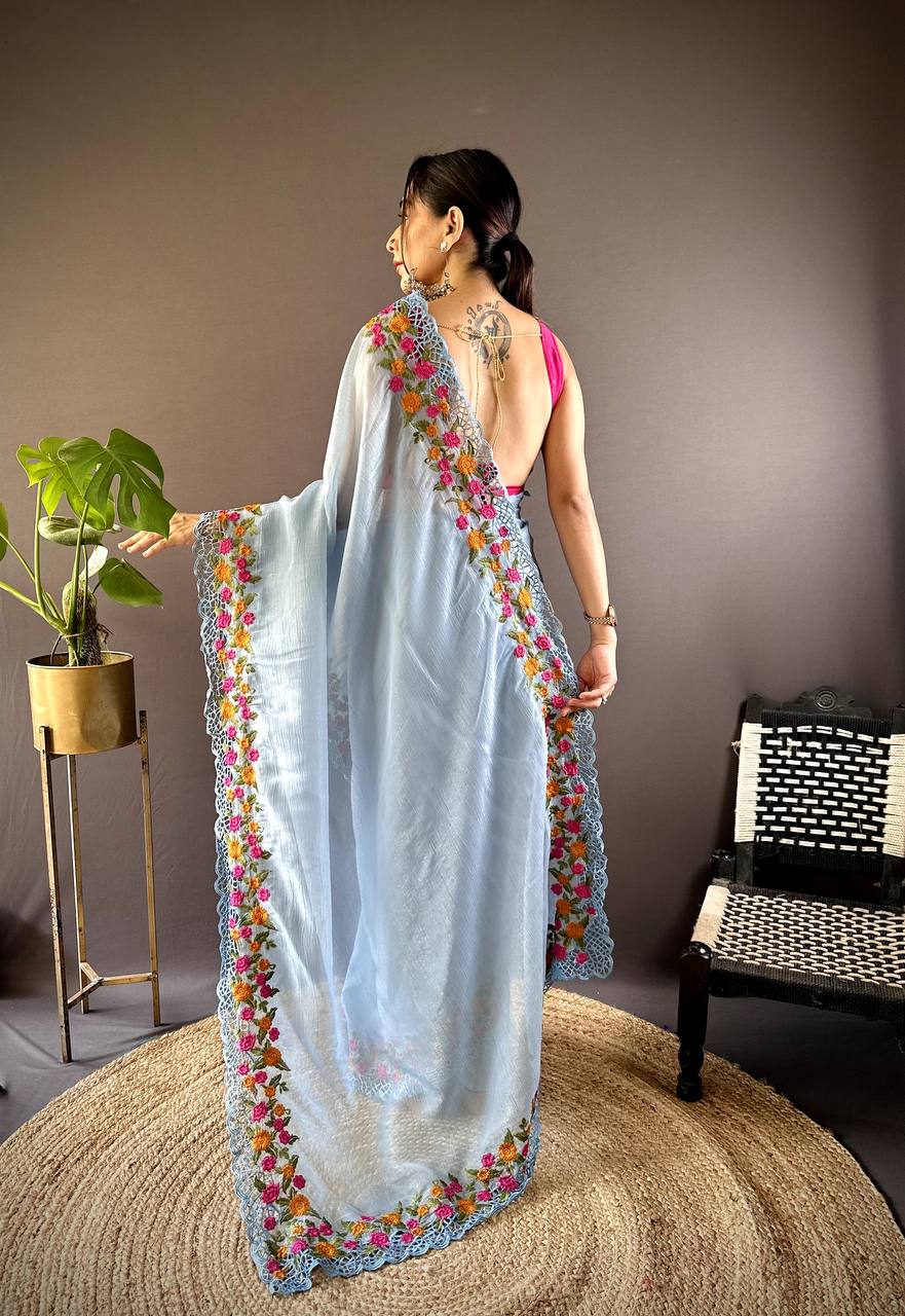 Beautiful Designer Saree Thread & Multi Color Embroidery Work