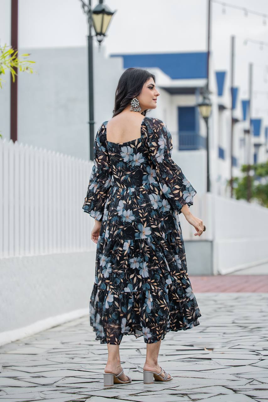 Stylish Georgette Gown Beautifully Detailed Floral Digital Print