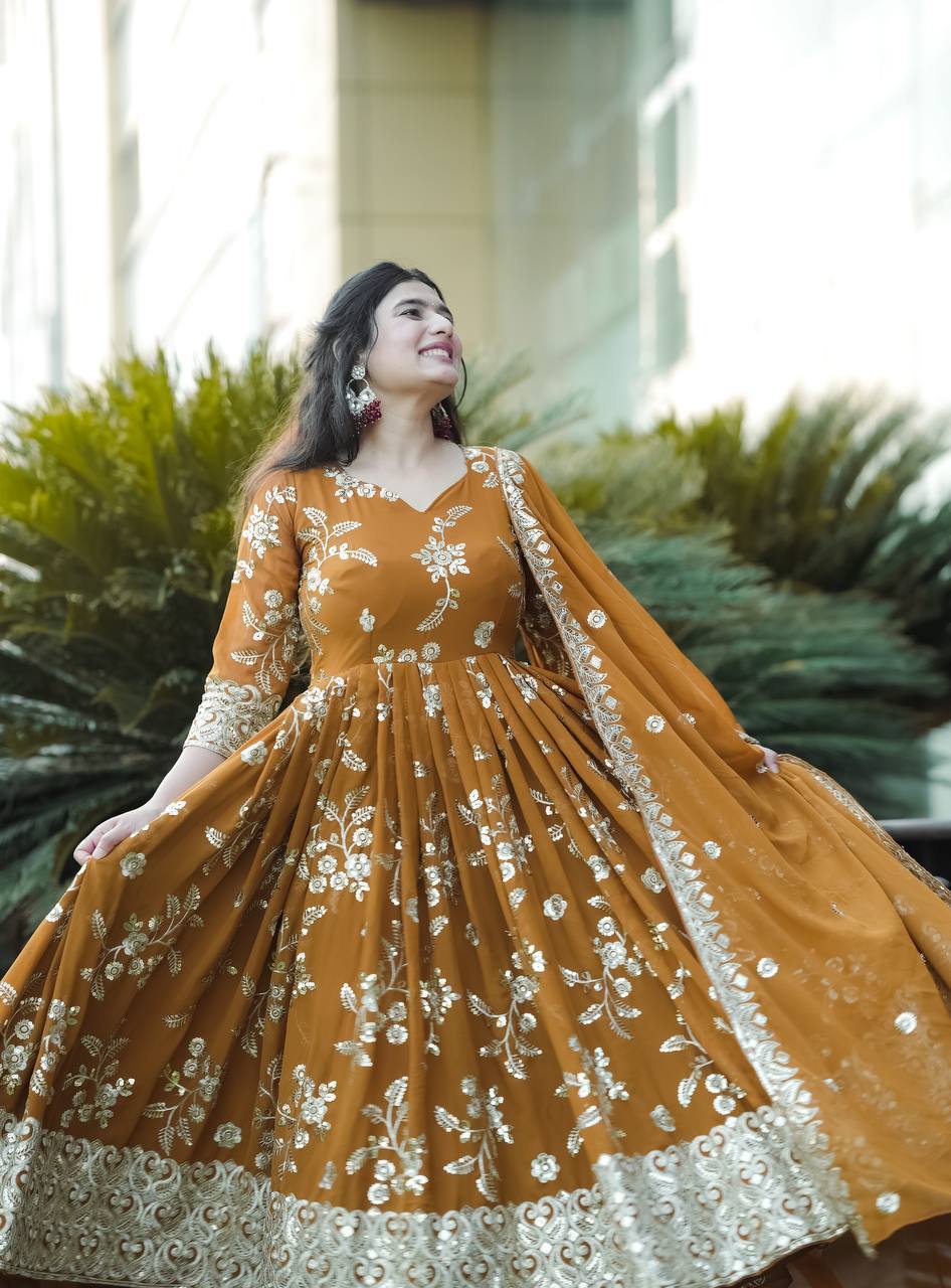 Designer Anarkali Gown, Bottom And Beautiful Dupatta