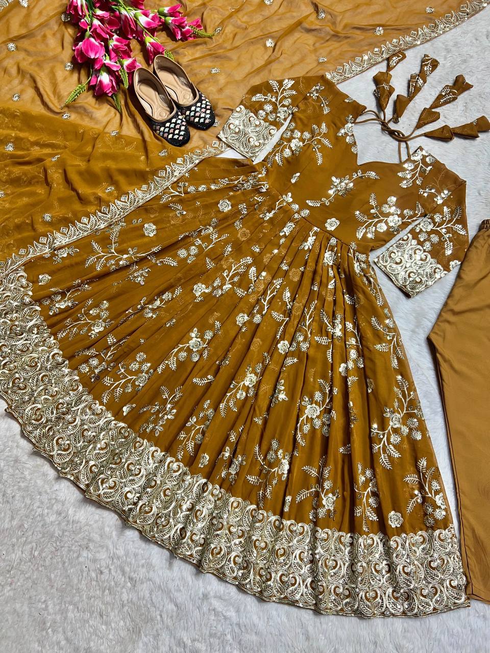 Designer Anarkali Gown, Bottom And Beautiful Dupatta