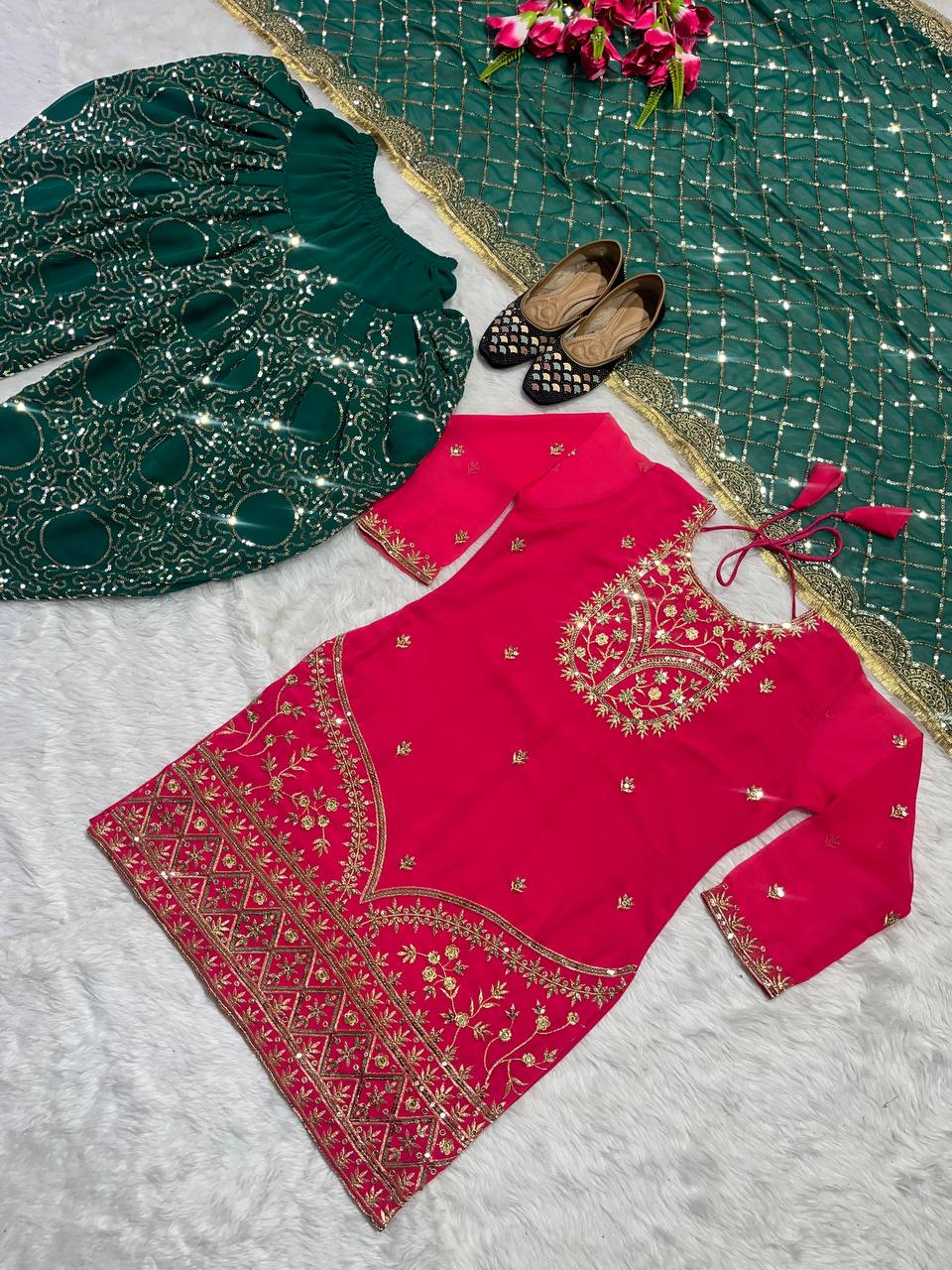 डिज़ाइनर पार्टी वियर लुक टॉप, धोती सलवार और दुपट्टा