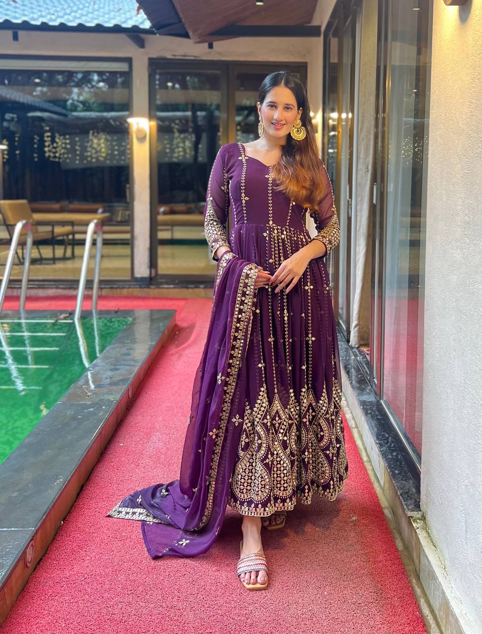 Designer Anarkali Gown With Sequence And Embroidery Work