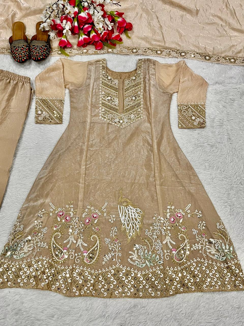 Designer Party Wear Suit Set With Embroidery Sequence Work