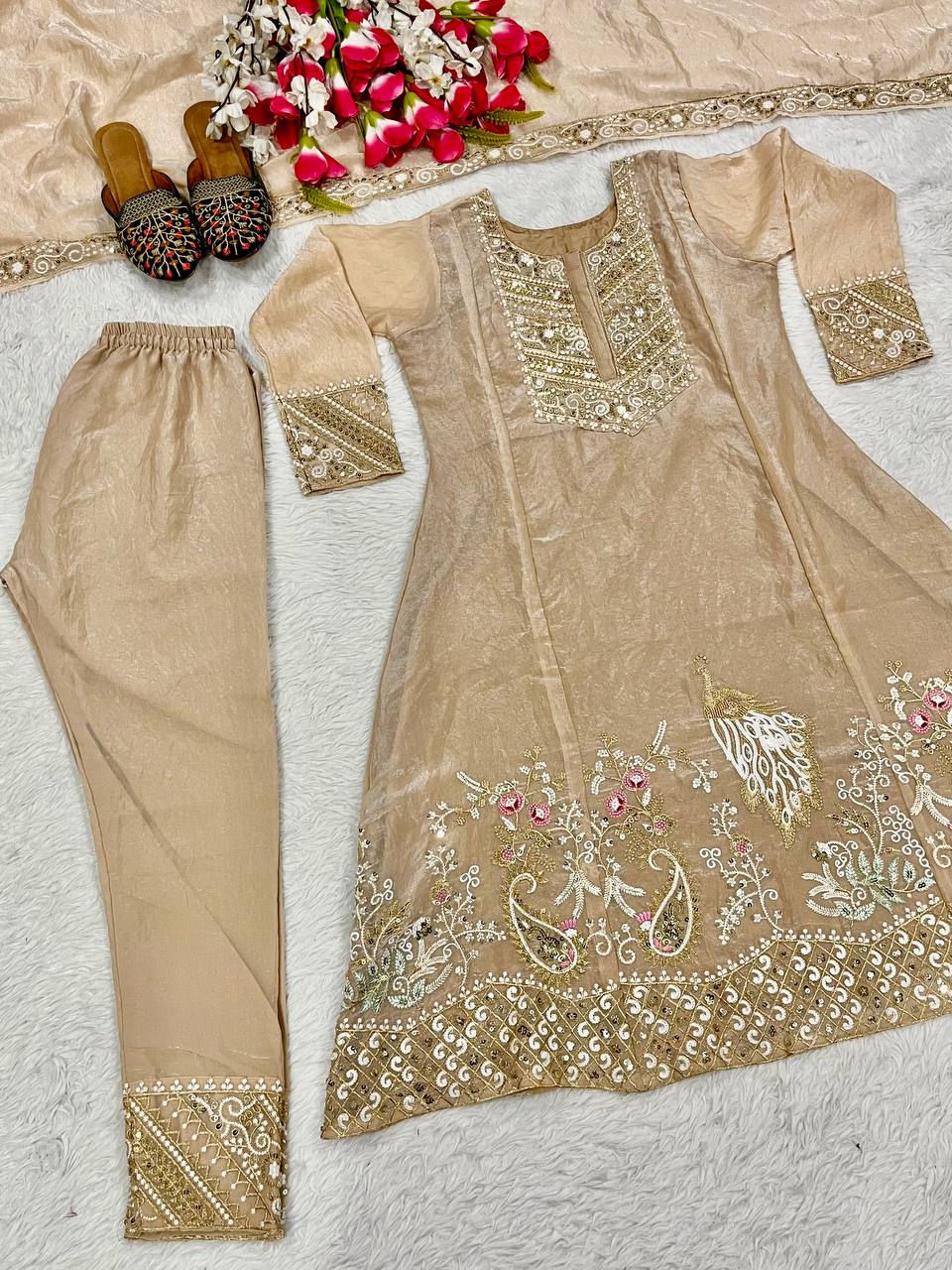Designer Party Wear Suit Set With Embroidery Sequence Work