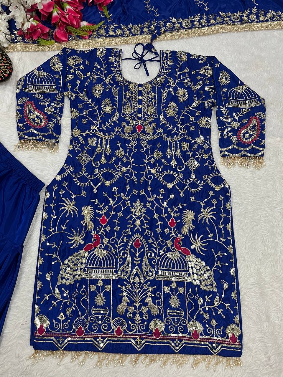 डिज़ाइनर पार्टी वियर लुक टॉप, धोती सलवार और दुपट्टा