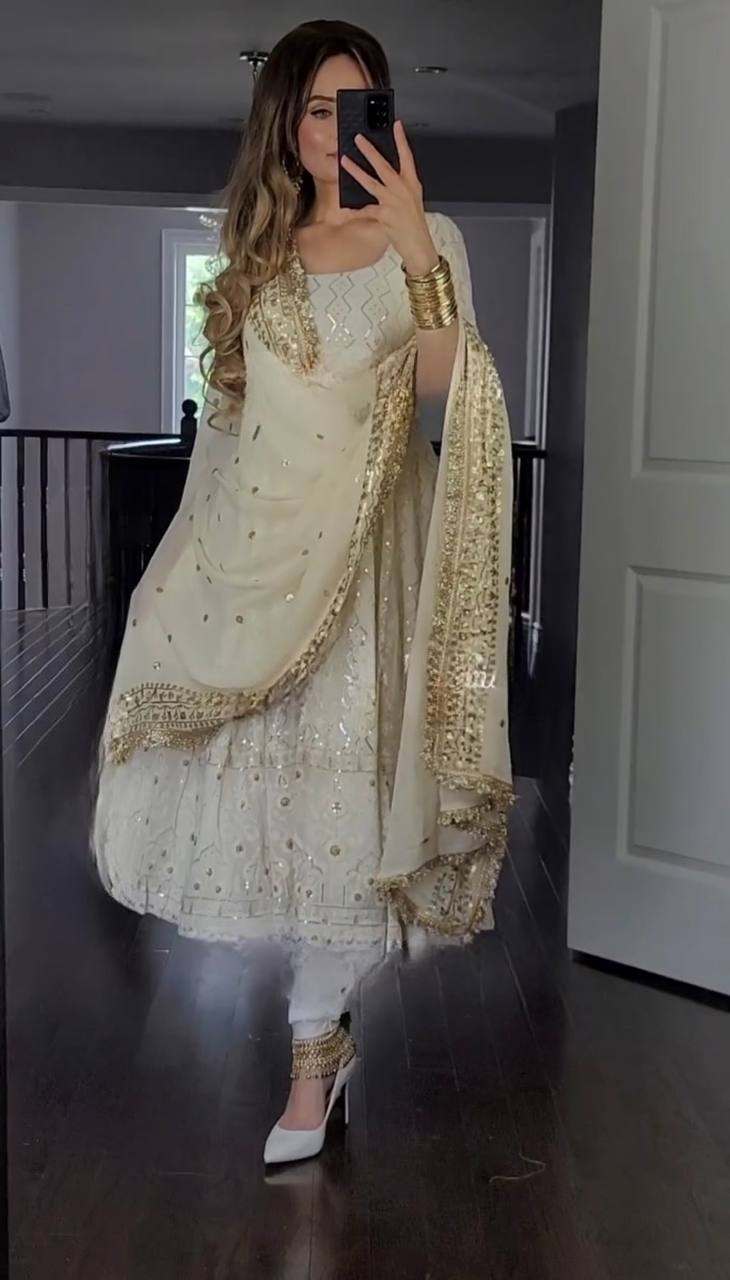 Designer Anarkali Gown With Sequence And Embroidery Work