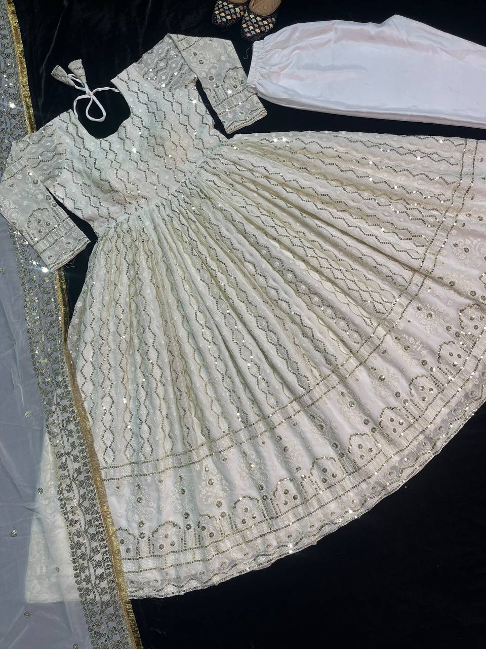 Designer Anarkali Gown With Sequence And Embroidery Work